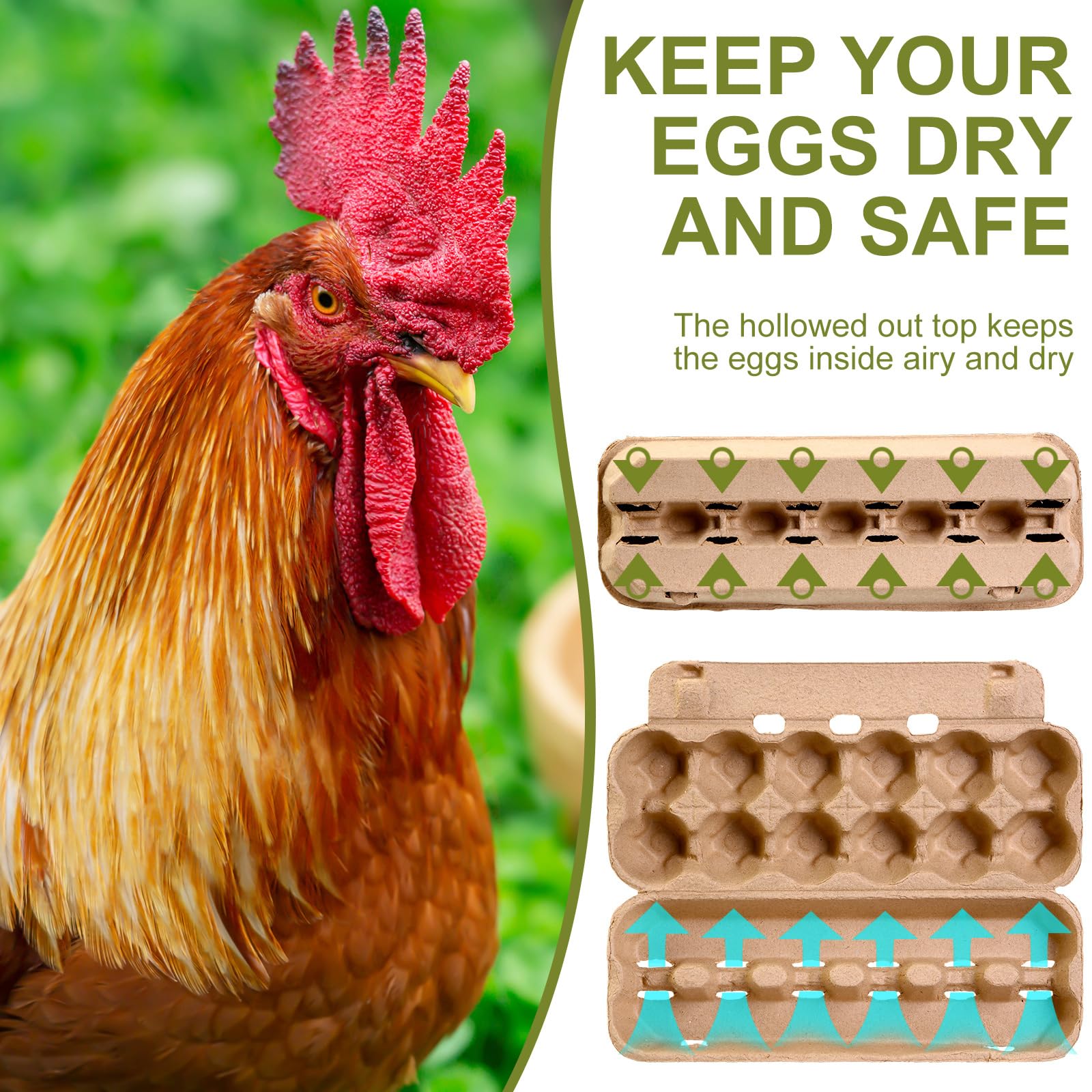 Zhanmai 100 cajas de huevos con ventilación de aire a granel con capacidad para hasta 12 huevos, fuerte y resistente, material de cartón de pulpa natural, caja de huevos
