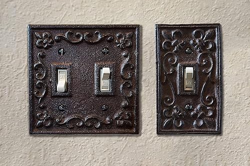 Miniatura 7 de Lulu Decor, Fleur De Lis - Placa para interruptor de hierro fundido en acabado marrón rústico antiguo, perfecta para cualquier habitación u oficina