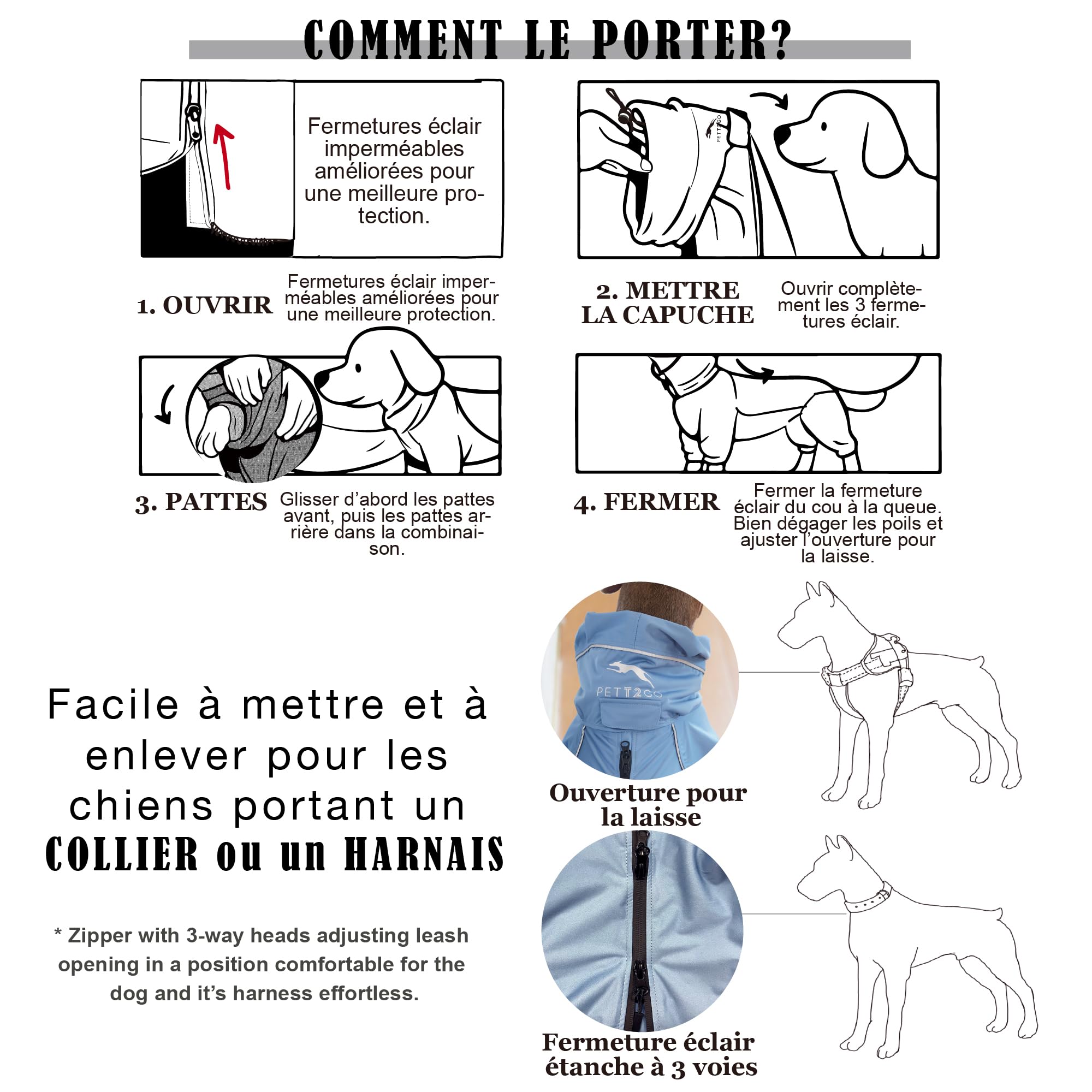 Manteau De Pluie Respirant pour Chien, Manteau avec Jambes, à Capuche, Passepoil Réfléchissant, Compactable (Silence de la Brume, S)