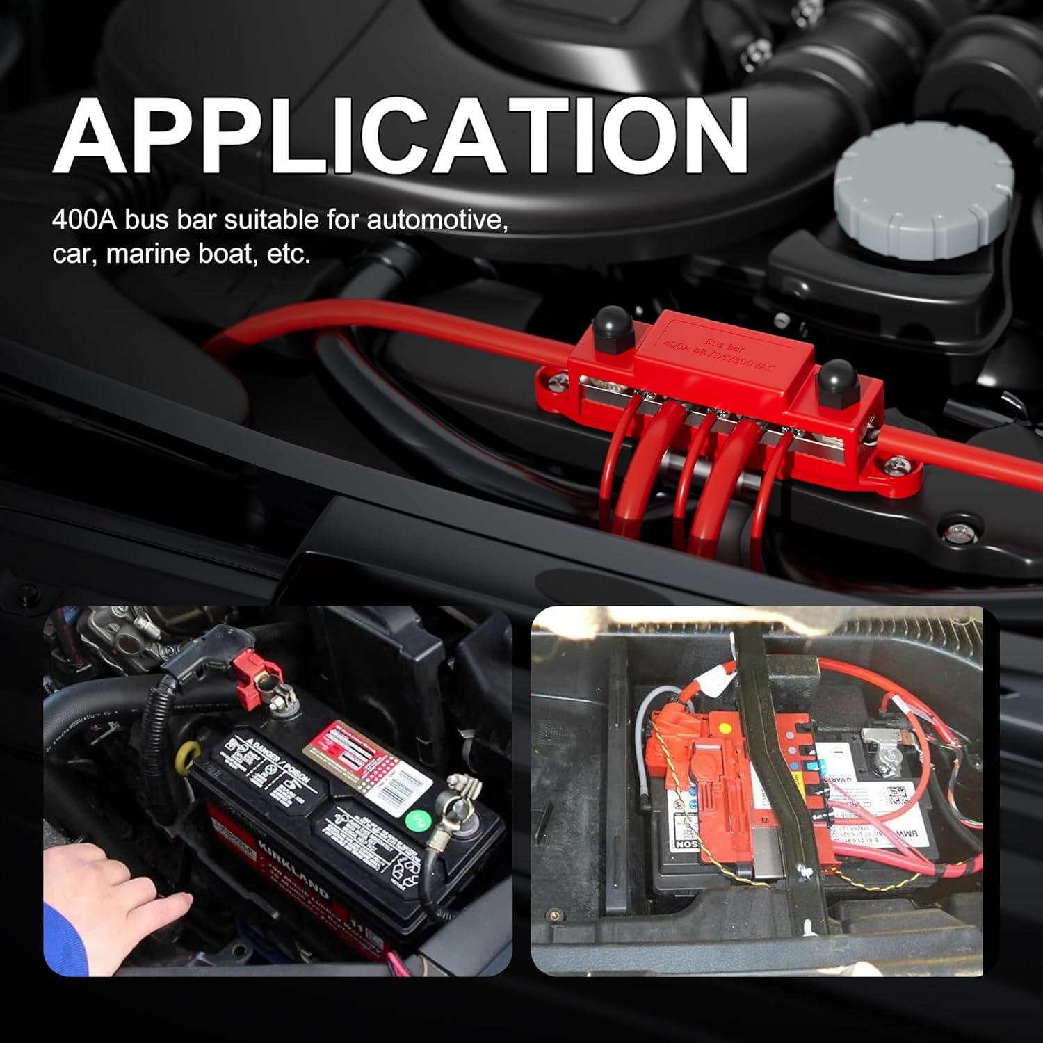 400A Power Distribution Block 12V Bus Bar 4 x 3/8" (M10) Terminal Studs and 6 x #10 Terminal Screws 12 Volt Marine Bus Bar Positive & Negative for Boat Automotive Solar System