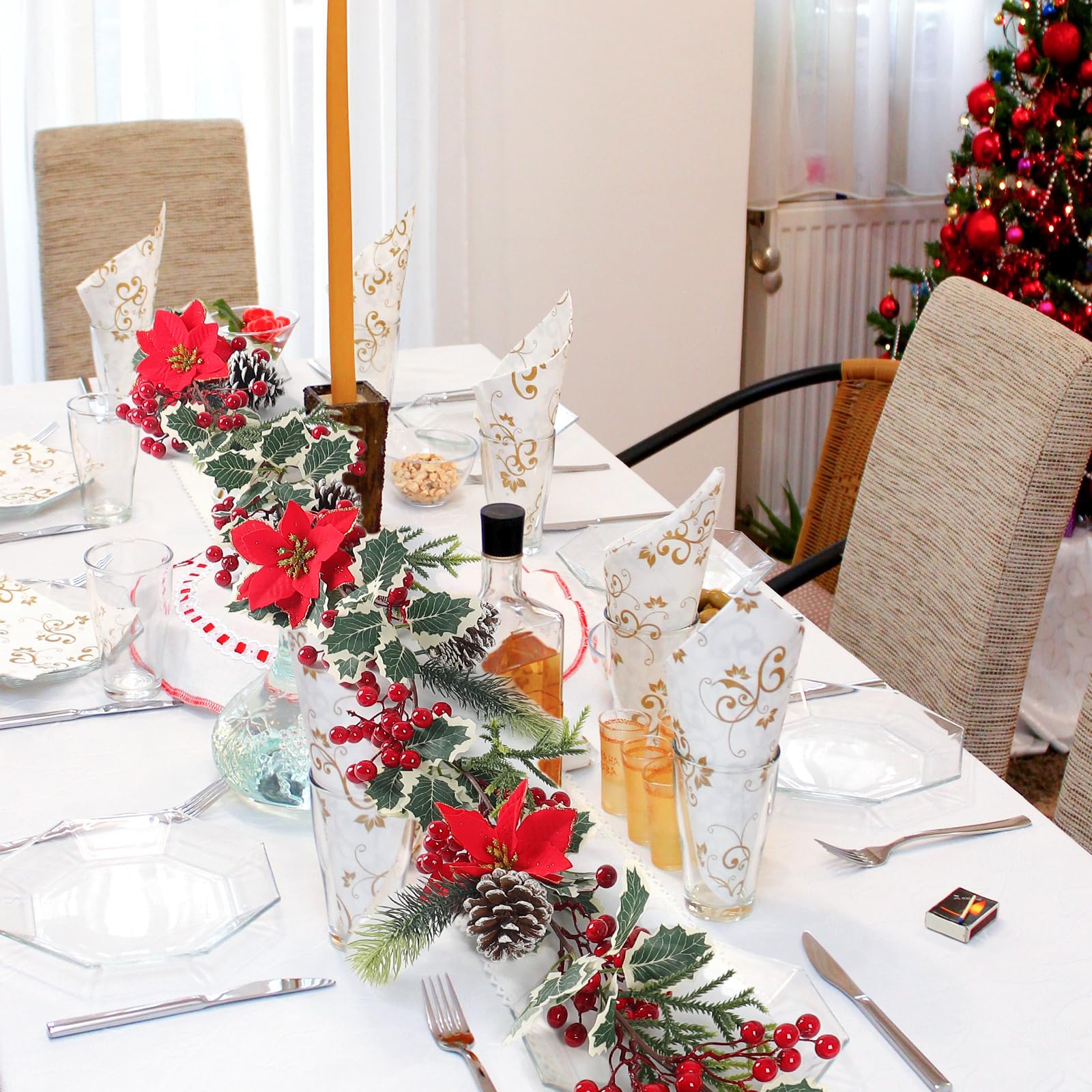 2 guirnaldas de Bayas Artificiales con Hojas Verdes, Guirnalda de Navidad con Bayas Rojas, Guirnalda de Abeto, Guirnalda de Bayas Rojas para Bodas, chimeneas, escaleras, decoración de Mesa