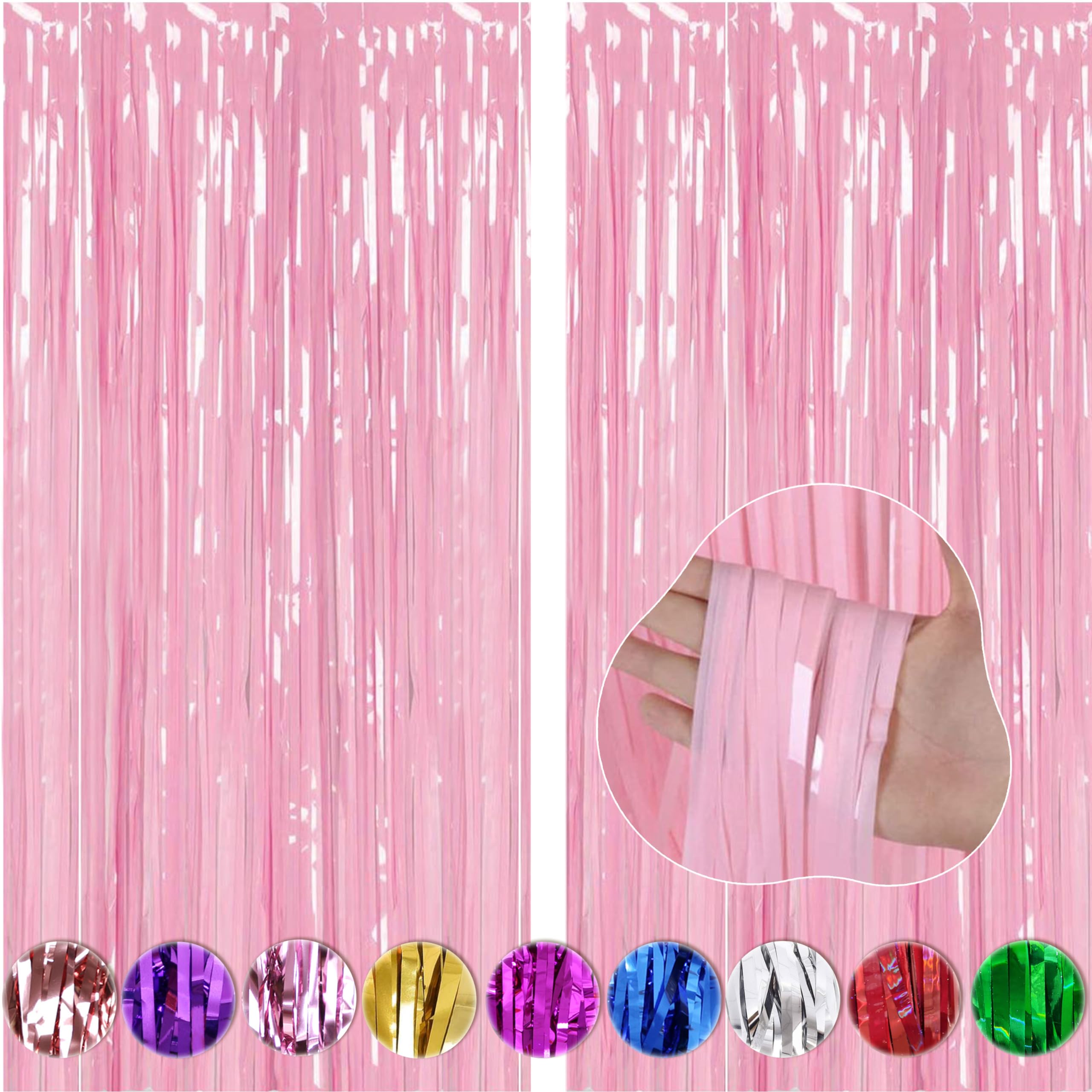 WOBBOX Big 3Ft X 6Ft Pastel Pink Color Foil Fringe Curtain Backdrop Door Window Curtain Party Decoration, Foil Curtain for Birthday Decoartion (Pack of 2)-image-17