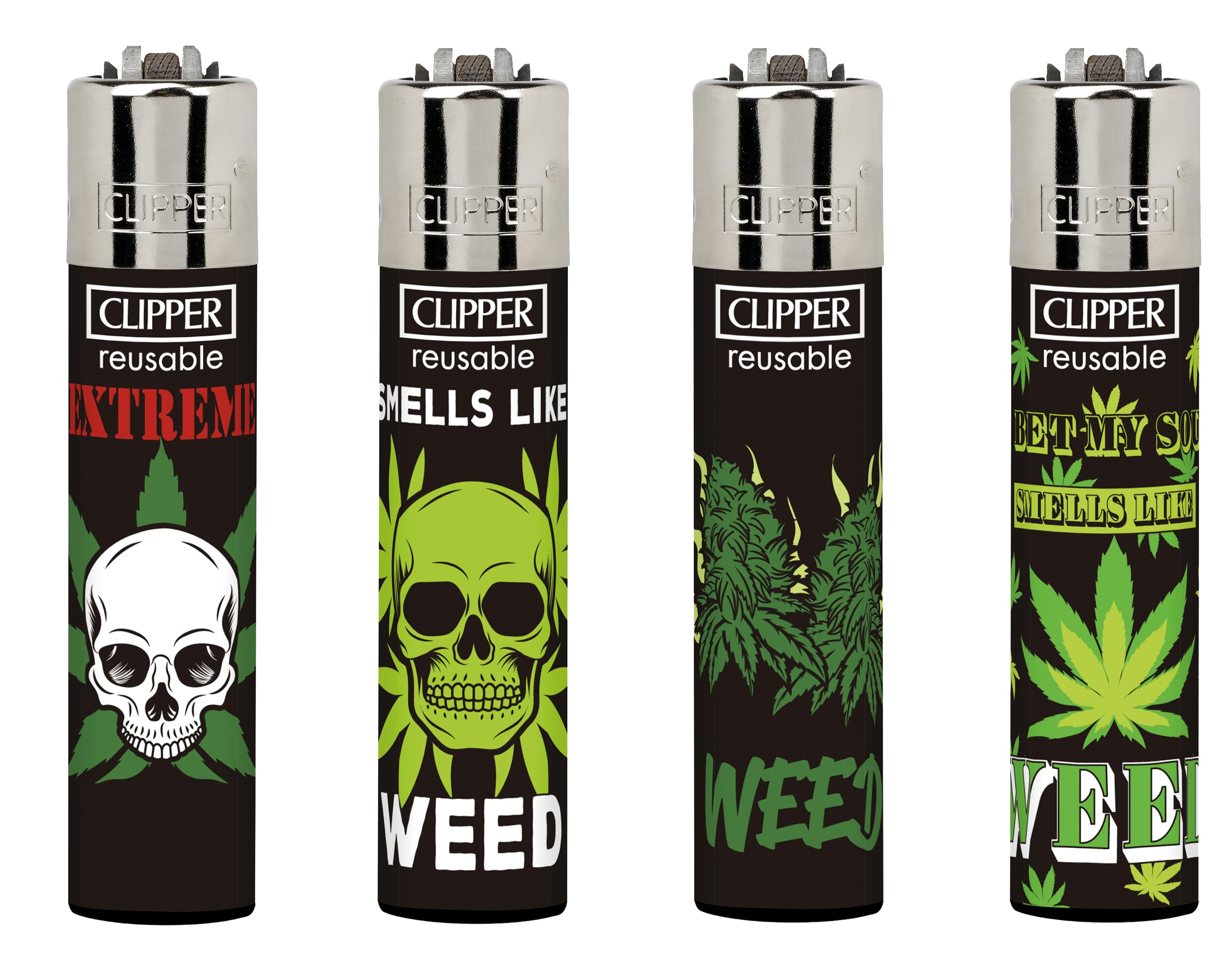 4 X CLIPPER LIGHTERS (WEED SLOGAN 2)