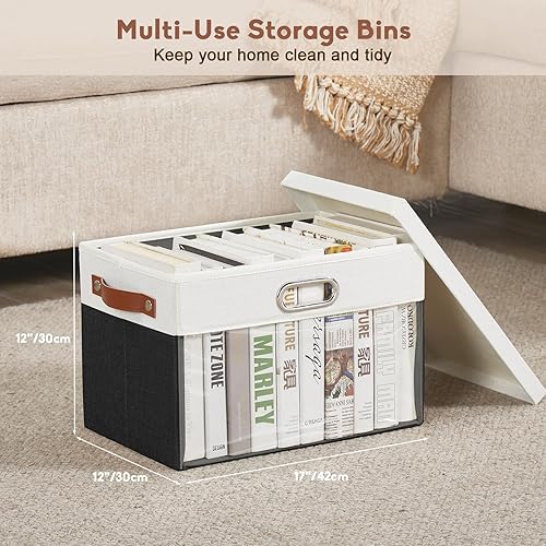 Miniatura 2 de Contenedores de Almacenamiento de Tela con Ventana Transparente con Tapa, Caja de Almacenamiento para Armario, Cestas de Lino para Armario con 3