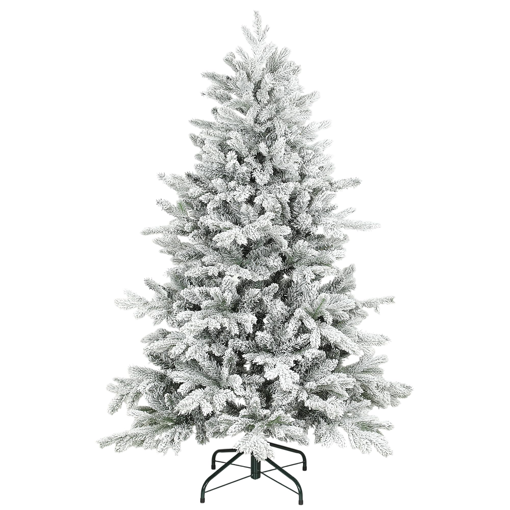 Homcom 5Ft Artificial Christmas Tree With Snow Hinged Xmas Tree