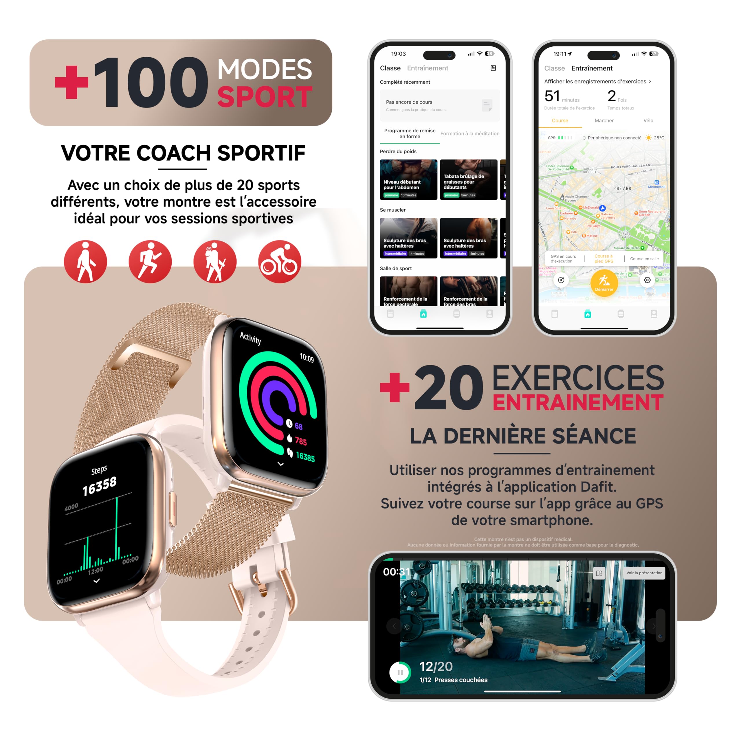 Echo Rainbow Nano Montre Connectée Femme Homme 1.83'', Sport – Or, Rose | 2 Bracelets, Légère, Écran Amoled, Étanche IP68, Autonomie 7 jours, Appel Bluetooth, Android, IOS, Capteurs Santé, Sommeil
