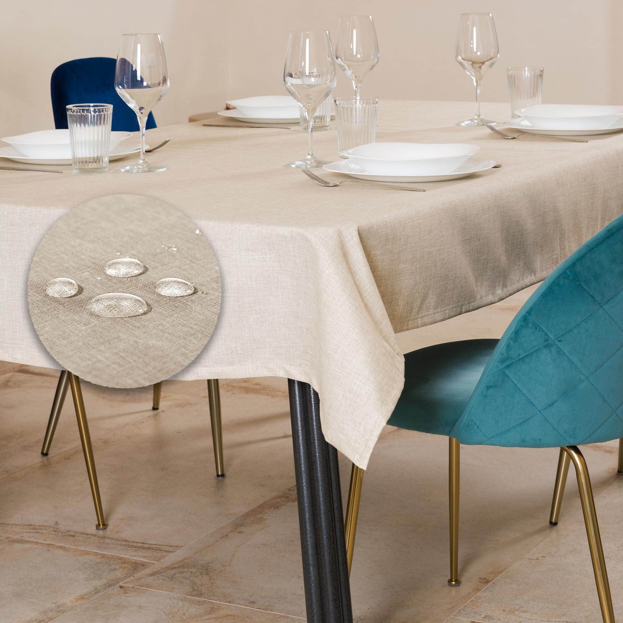 Tovaglia Antimacchia Rettangolare Impermeabile Beige 140x240 Made in Italy Tovaglie Copri Tavolo da Interno Elegante per Occasioni Natale da Tavola Giardino Esterno Poliestere Idrorepellente