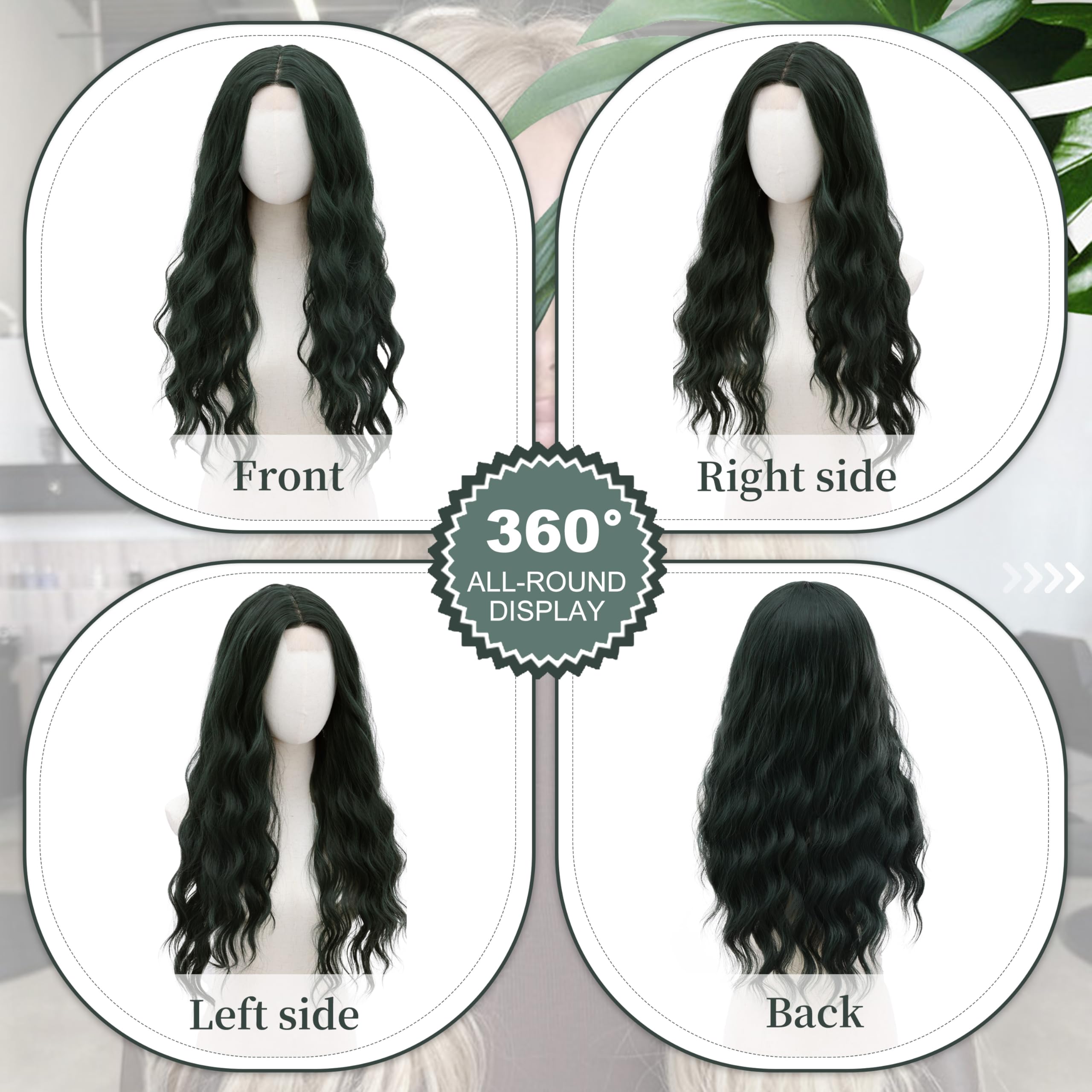 BUPPLER Cosplay Long Dark Green Wig 28 Inch Middle Part Synthetic Wig Realistic Gifts Party Wigs for Women Daily Use Colorful Wigs (Dark Green) - Image 2