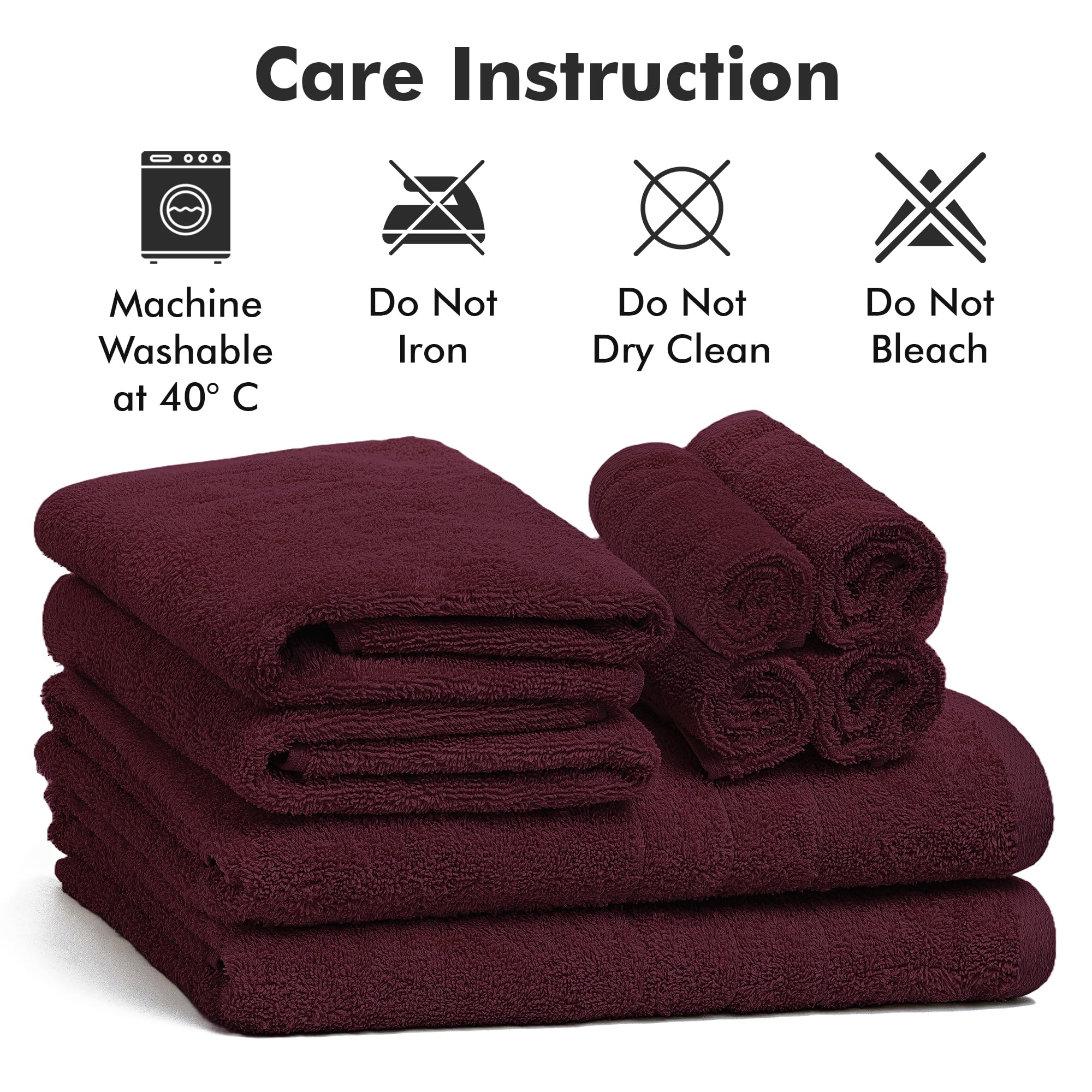 Ensemble de serviettes de bain de 8 pièces – 100 % coton Ensemble de serviettes bordeaux comprenant 2 serviettes de bain, 2 serviettes de main, 4 serviettes pour le visage – Serviettes