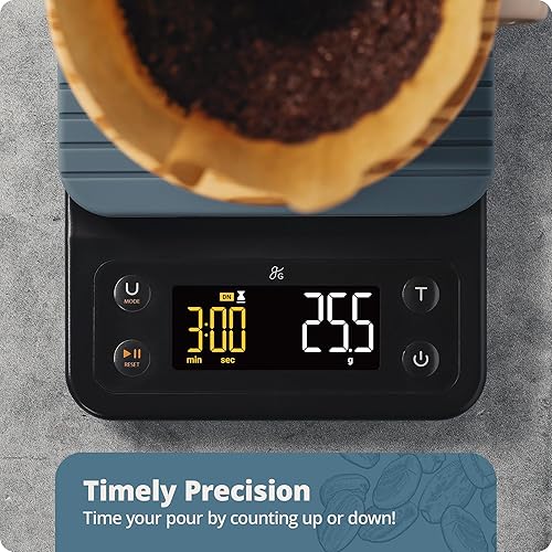 Miniatura 5 de Greater Goods Báscula de café digital precisa para máquina de vertido, con temporizador para gran prensa francesa y uso general de cocina, diseñada