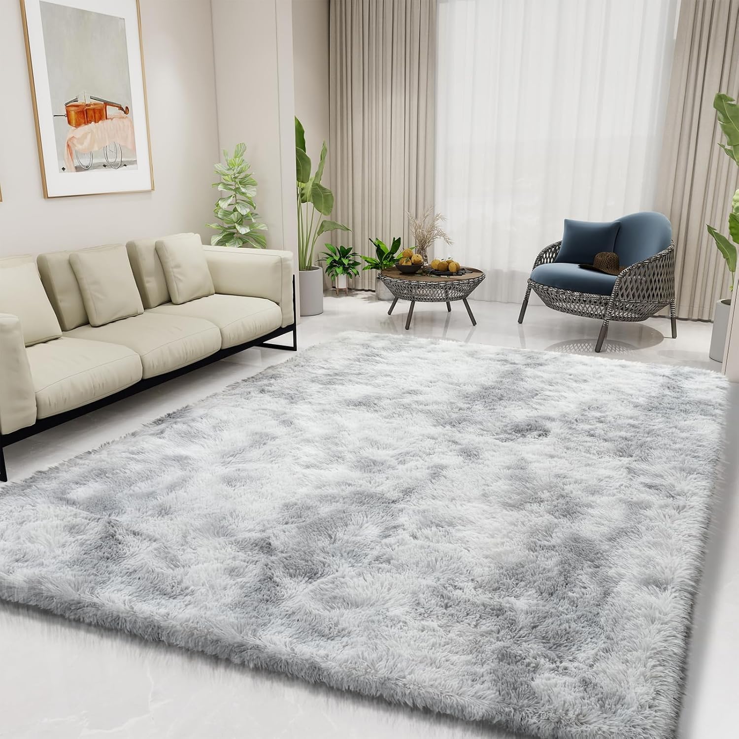 Tapis épais De Style Moderne à Poils Longs Pour La Maison, Le Salon, Le Sol, Grand Tapis Doux Et Antidérapant., Polyester, Tissu Non Tissé., Bleu/gris, 140x160 Cm