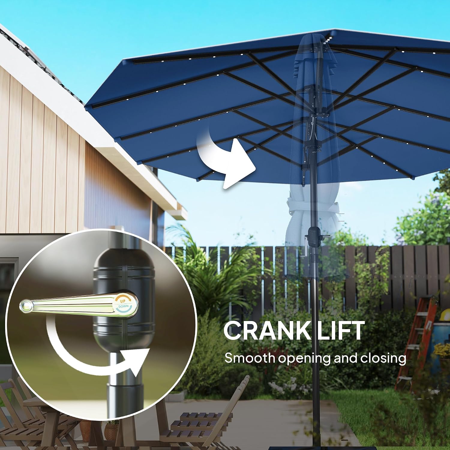 Outsunny 14.8ft Double Umbrella, Large Outdoor Patio Sun Shade with LED Solar Light for Garden