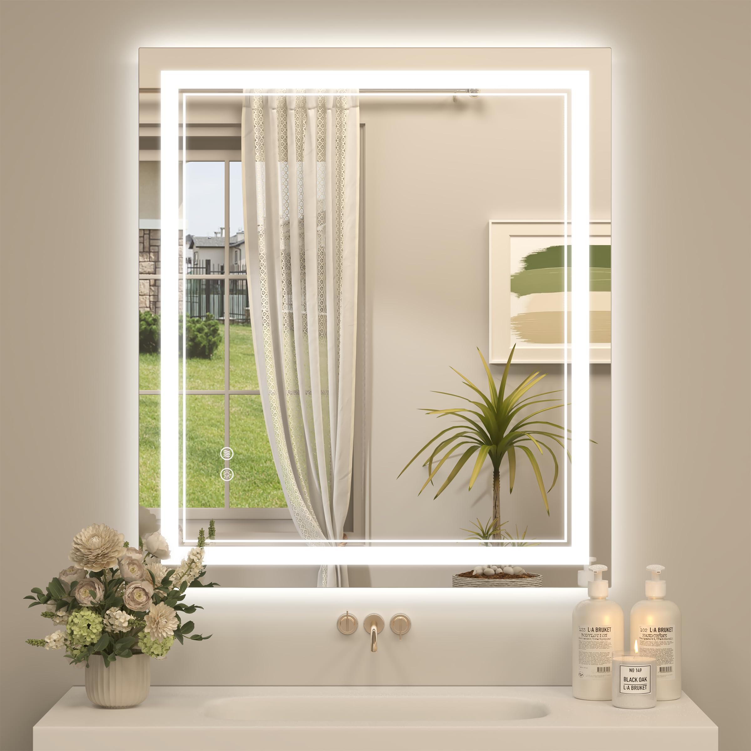 Miroir de salle de bain avec lumières OKPAL miroir incassable réglable