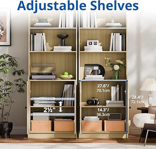 Miniatura 6 de Cozy Castle Estantería y estantería de 75 pulgadas de alto con 2 puertas, estantería independiente grande de 5 niveles con armario de almacenamiento