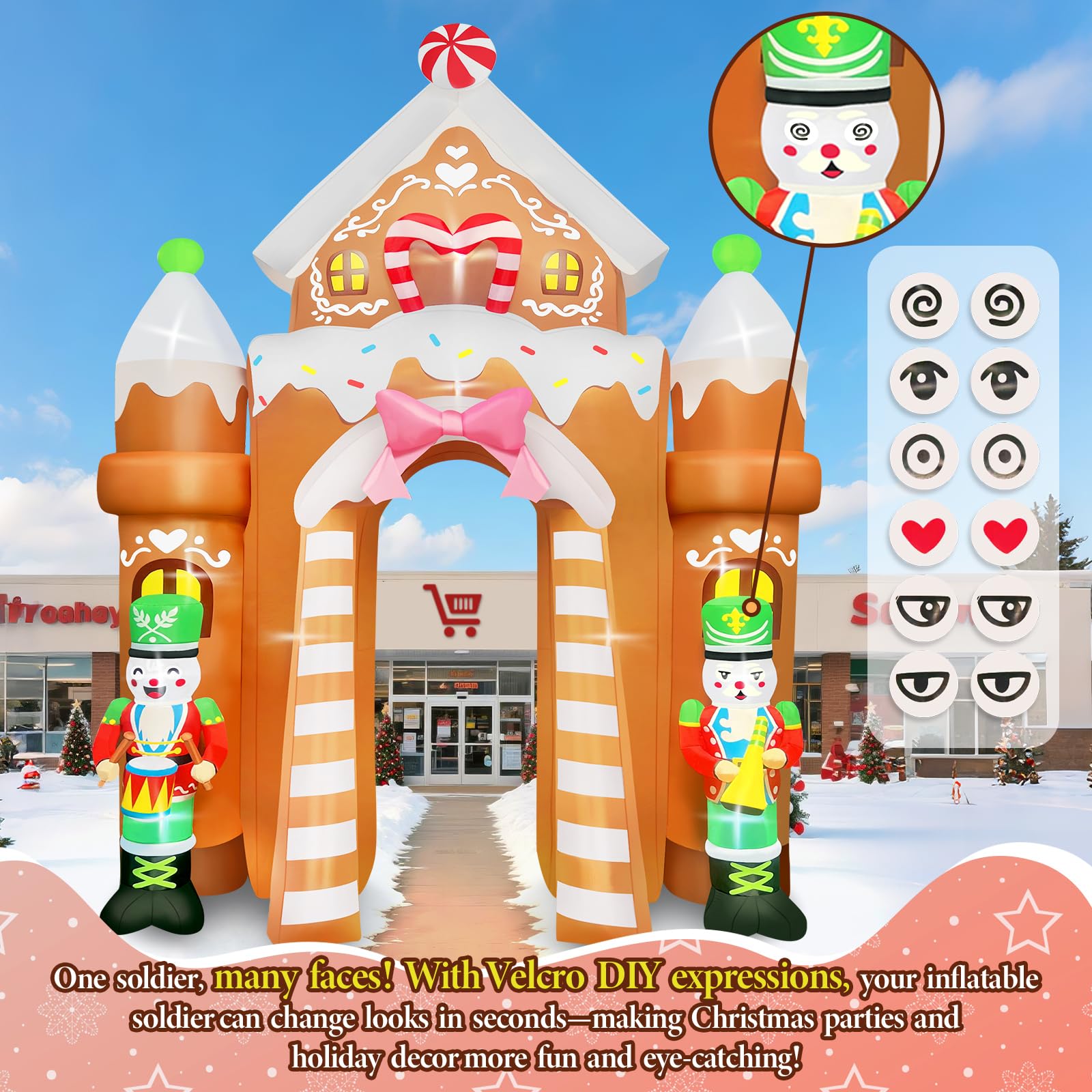Kalolary 12FT Gonfiabile Natalizio della Gigante Decorazione di Natale con LED Incorporati per Natale Feste, Esterni, Prato, Fiardino (Soldati Gingerbread Archway)