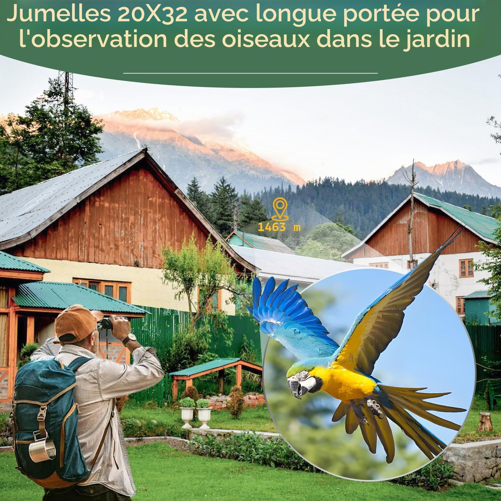 Jumelles 20 x 32 pour Adultes et Enfants Haute Puissance avec Vision Plus Nette - Jumelles compactes avec Vue Confortable - Petites Jumelle Haute Definition pour Obseration des Oiseaux, croisière