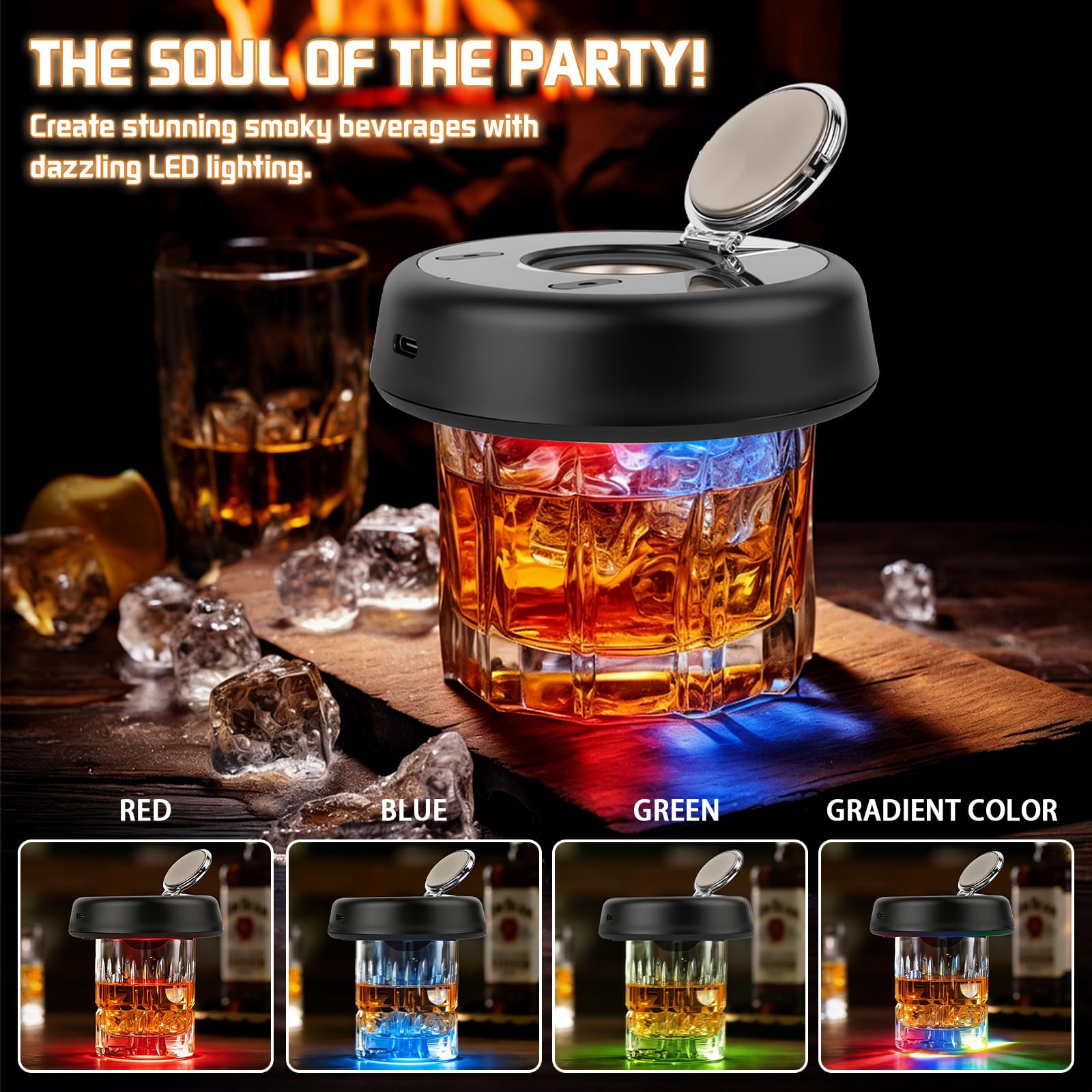 Zestaw do wędzenia whisky, elektryczny zestaw do wędzenia koktajli z 6 aromatami drewna, światło RGB, zestaw prezentowy do whisky, napojów, kawy, prezenty do whisky dla mężczyzn, prezent urodzinowy