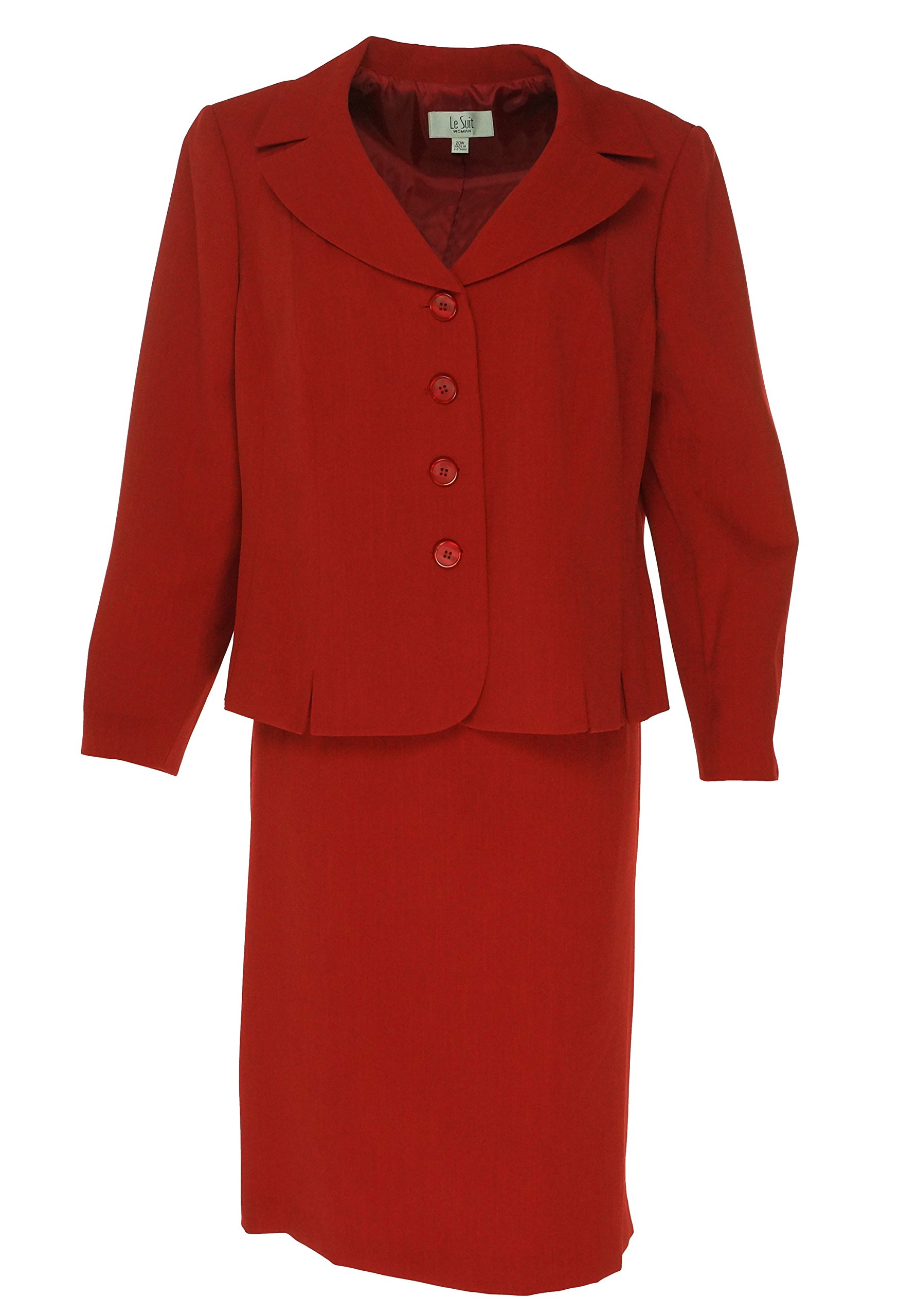 Le Suit Women's Plus Size 4 Button Crepe Accordian Jacket Skirt Suit Set