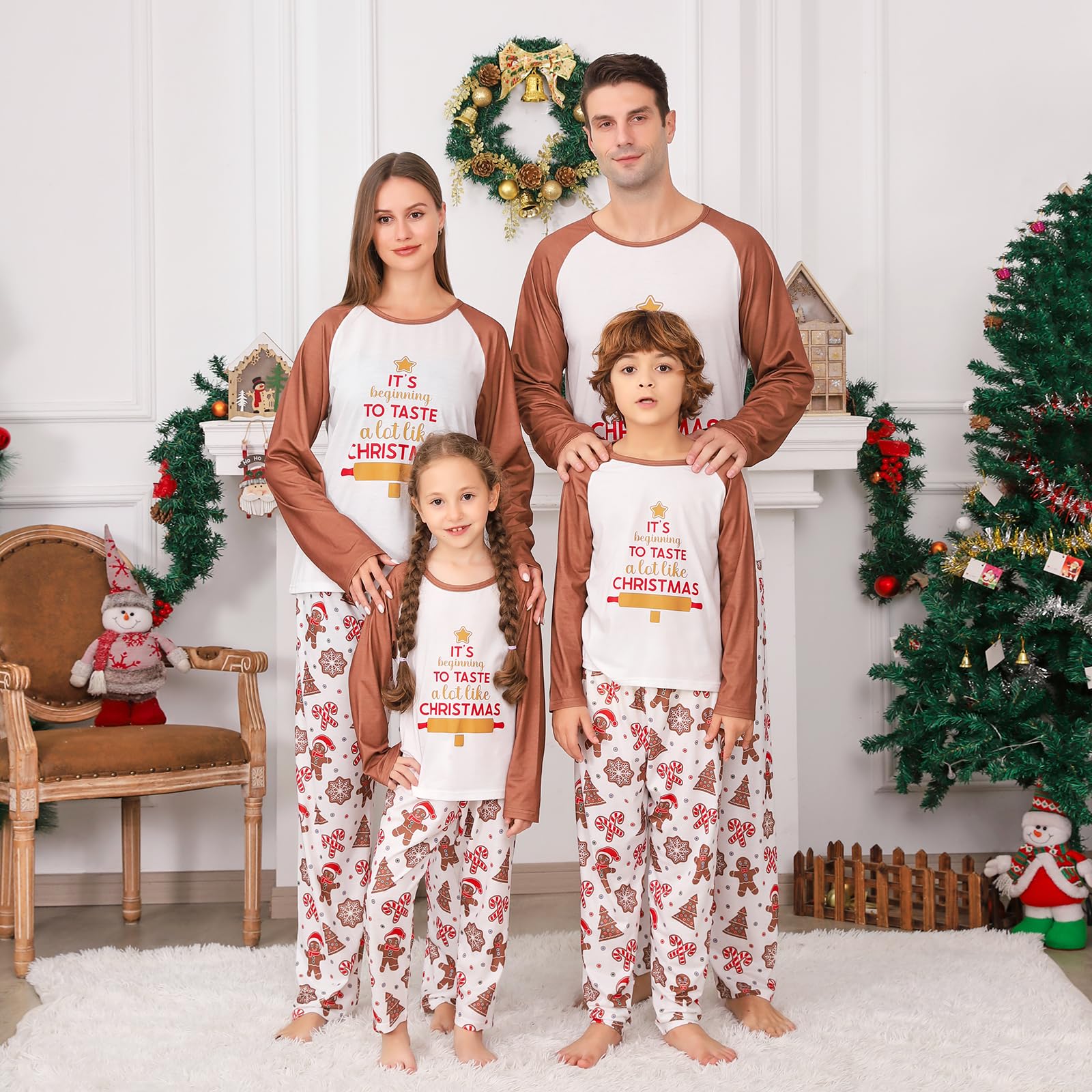PYAEAS Conjunto de pijamas familiares a juego para Navidad, pijamas de vacaciones, ropa de dormir para adultos, mujeres y hombres, trajes de Navidad