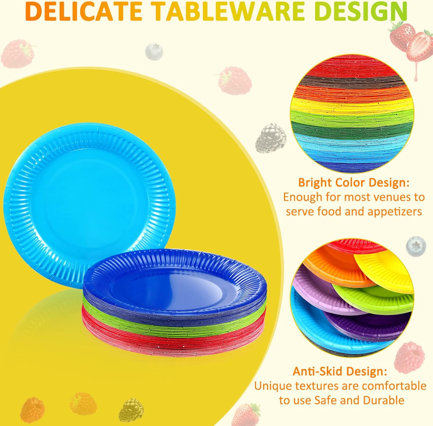 Thenshop 300 Pcs Colorful Paper Plates 7 Inch Disposable Party Plates for Dessert Cake Birthday Party Supplies(Classic Colors)
