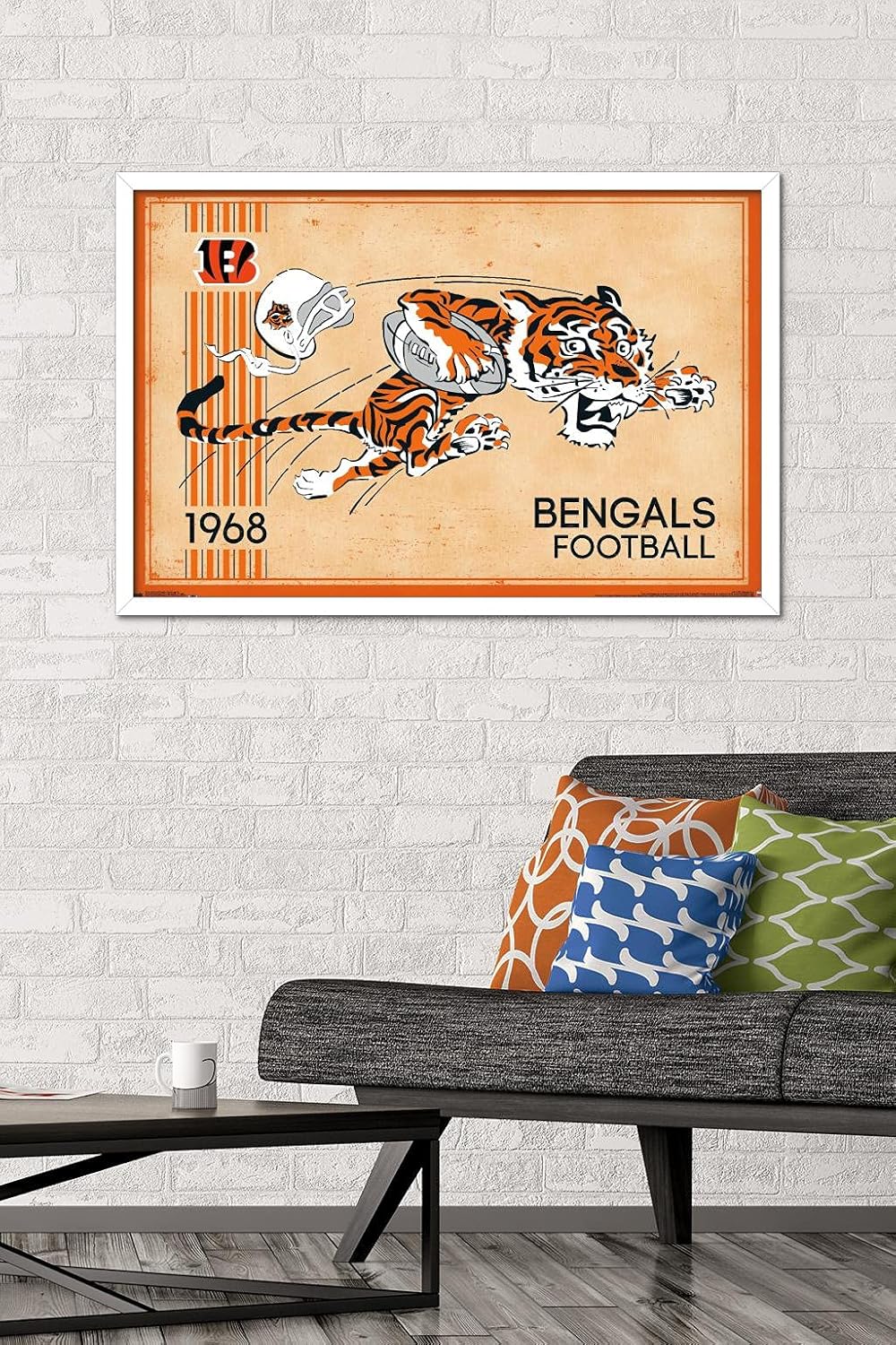 NFL Cincinnati Bengals - Retro Logo 14 Wall Poster, 34L" x 22.4W", White Framed Version