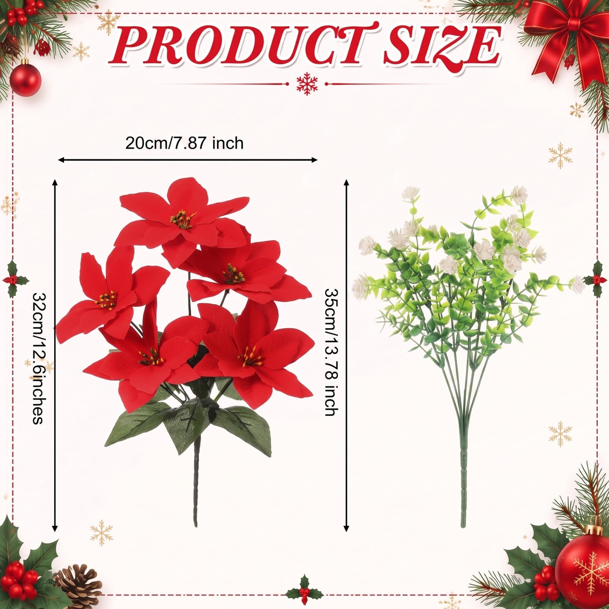 Hotop Künstliche Sträucher mit Weihnachtsstern, 16 rote Weihnachtssterne, 8 weiße Kamelien, gemischter Blumenstrauß, Stoff, Kunststoff, Blumen, Dekoration für Weihnachten, Tischvase, Kaminsims