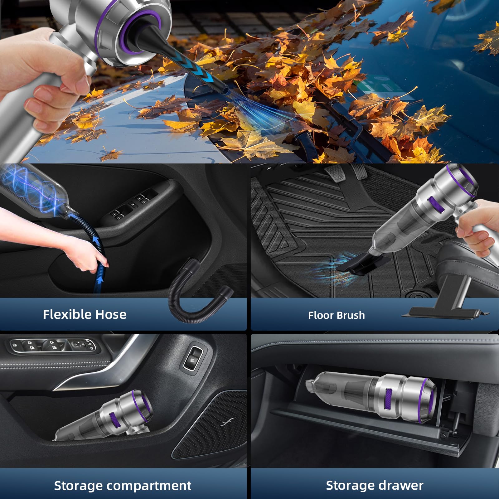 Car Vacuum Cleaner High Power - 22000PA Portable Car Vacuums 4 in 1 Compressed Air Duster & Air Blower & Pump Hand Held Vacuum Cordless with Brushless Motor for Cars Home Office