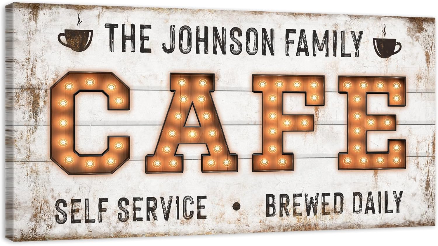 Awesometik Personalized CAFE Canvas Sign, Cafe Sign Wall Art Decor for Kitchens, Cafes, and Family Spaces.Classic Espresso Cup, Cafe Advertising Board