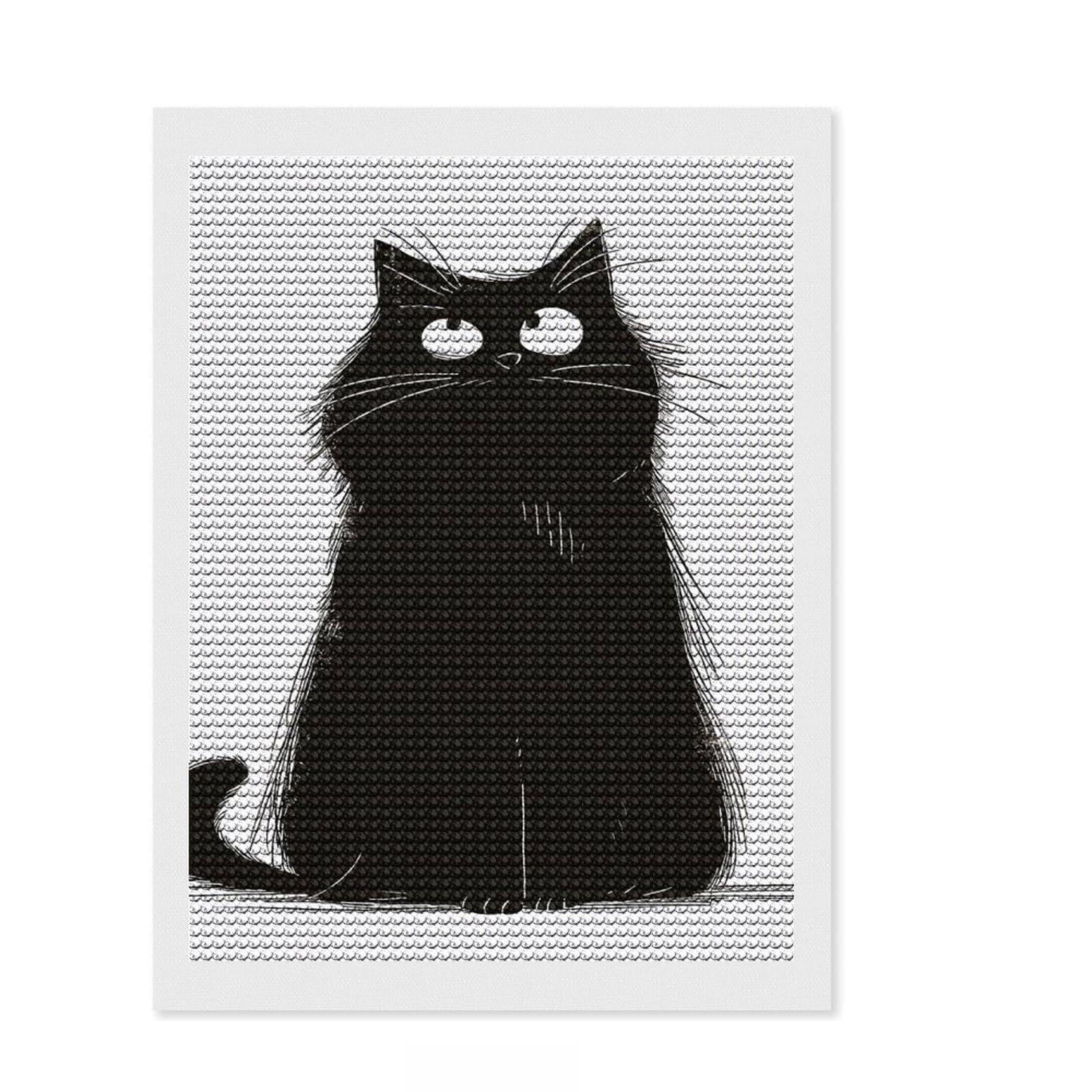 Junmoney Black Cat Art Round Drill Diamond Painting 12"x16", Holiday Gift Idea, Bedroom Decor, Aesthetic Room Decor, Artistic Hobby