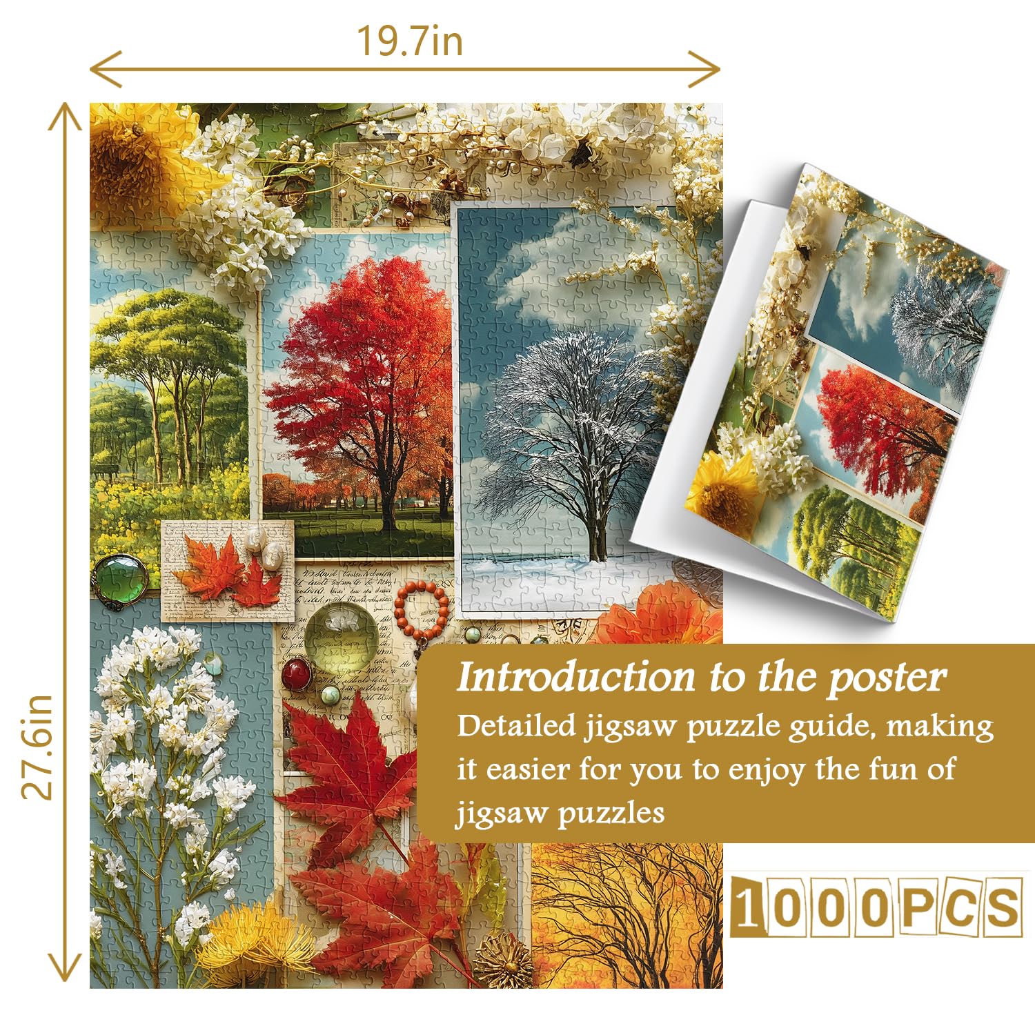 PICKFORU Buchstaben der Jahreszeiten Puzzles für Erwachsene 1000 Teile, Natur Blumen Jigsaw Puzzles 1000 Teile, Pflanzenkunst Ahornblätter Puzzle