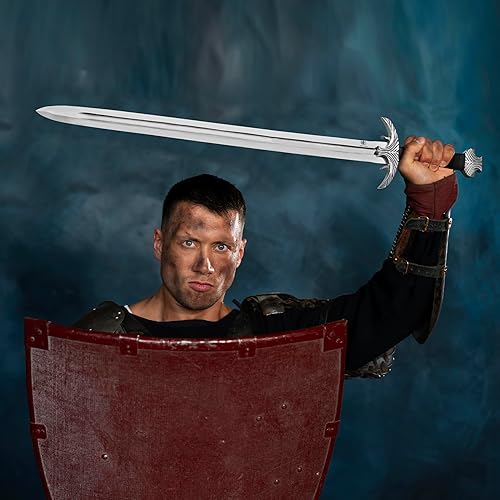 Miniatura 5 de Espada medieval de doble filo, hoja de acero inoxidable, espada de armado real para adultos, agarre de cuero con vaina