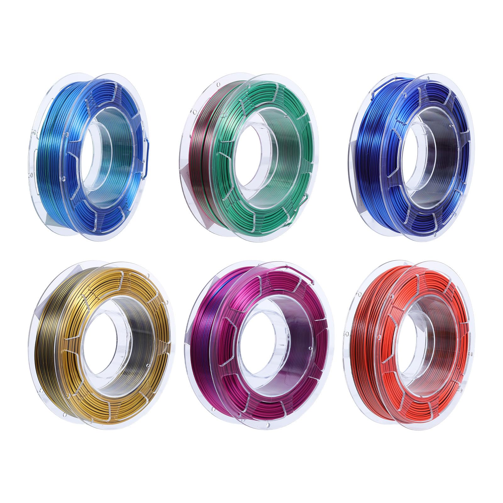 Operitacx Paquete de 6 rollos de filamento PLA arcoíris - Material de impresión colorido - Bobinas de filamento brillante para impresión 3D - 200 g/rollo - Suministros decorativos para impresoras