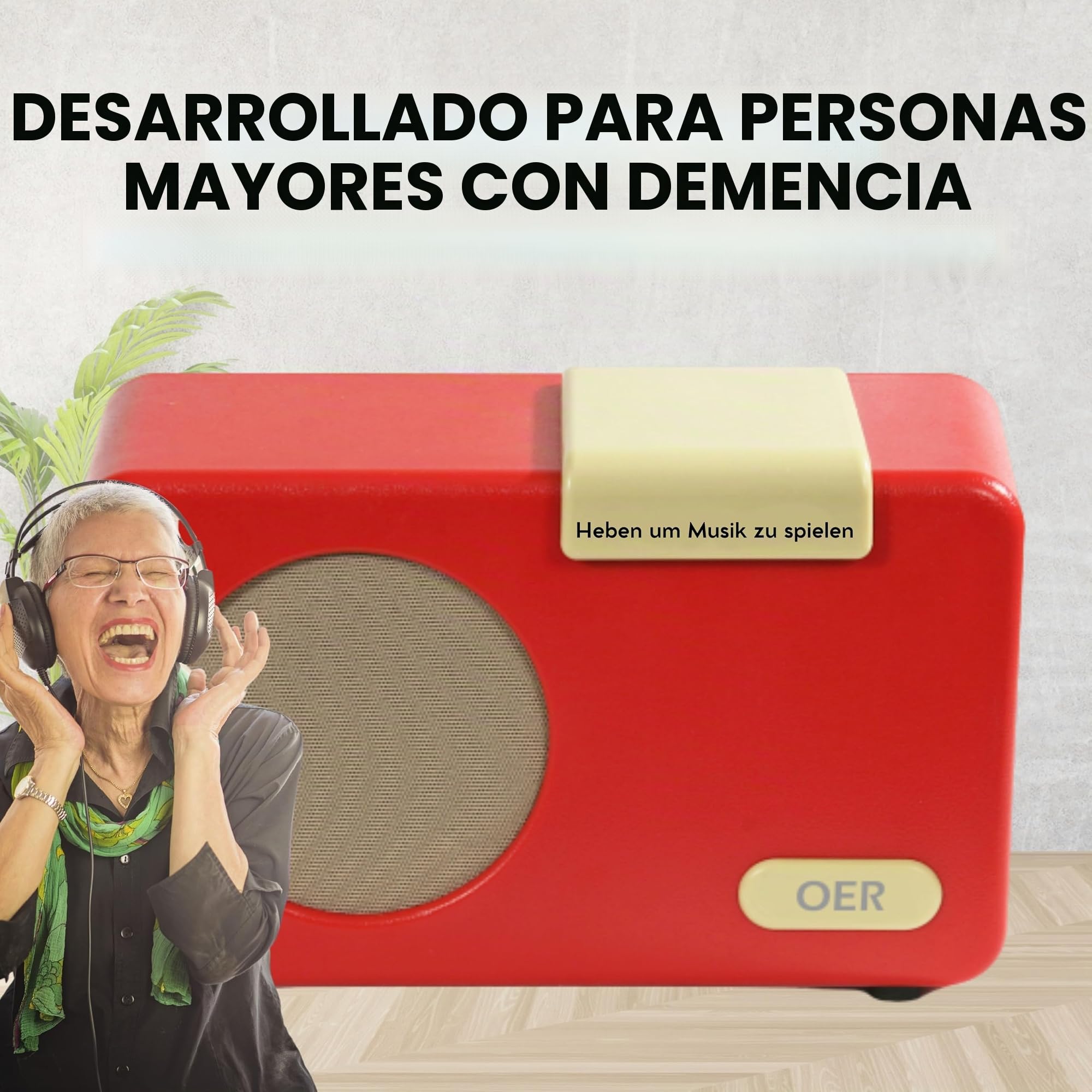 Reproductor de música OER, caja de música para pacientes con demencia, radio para personas mayores con fácil operación, especialmente para personas mayores con Alzheimer, ayuda para la demencia (rojo)