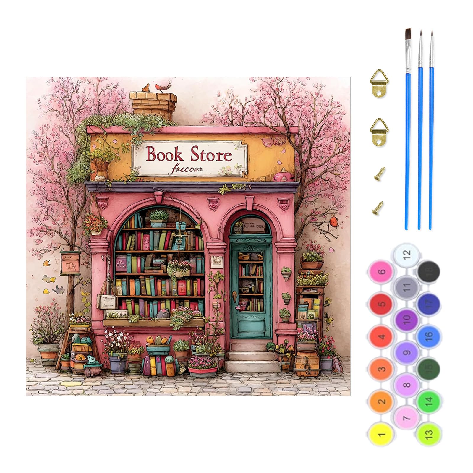 TOSTOG Paint by Numbers for Adults Oil Painting Kits for Adults Bookstore Painting by Number Kits for Beginners for Home Decor(13.7×13.7inch)