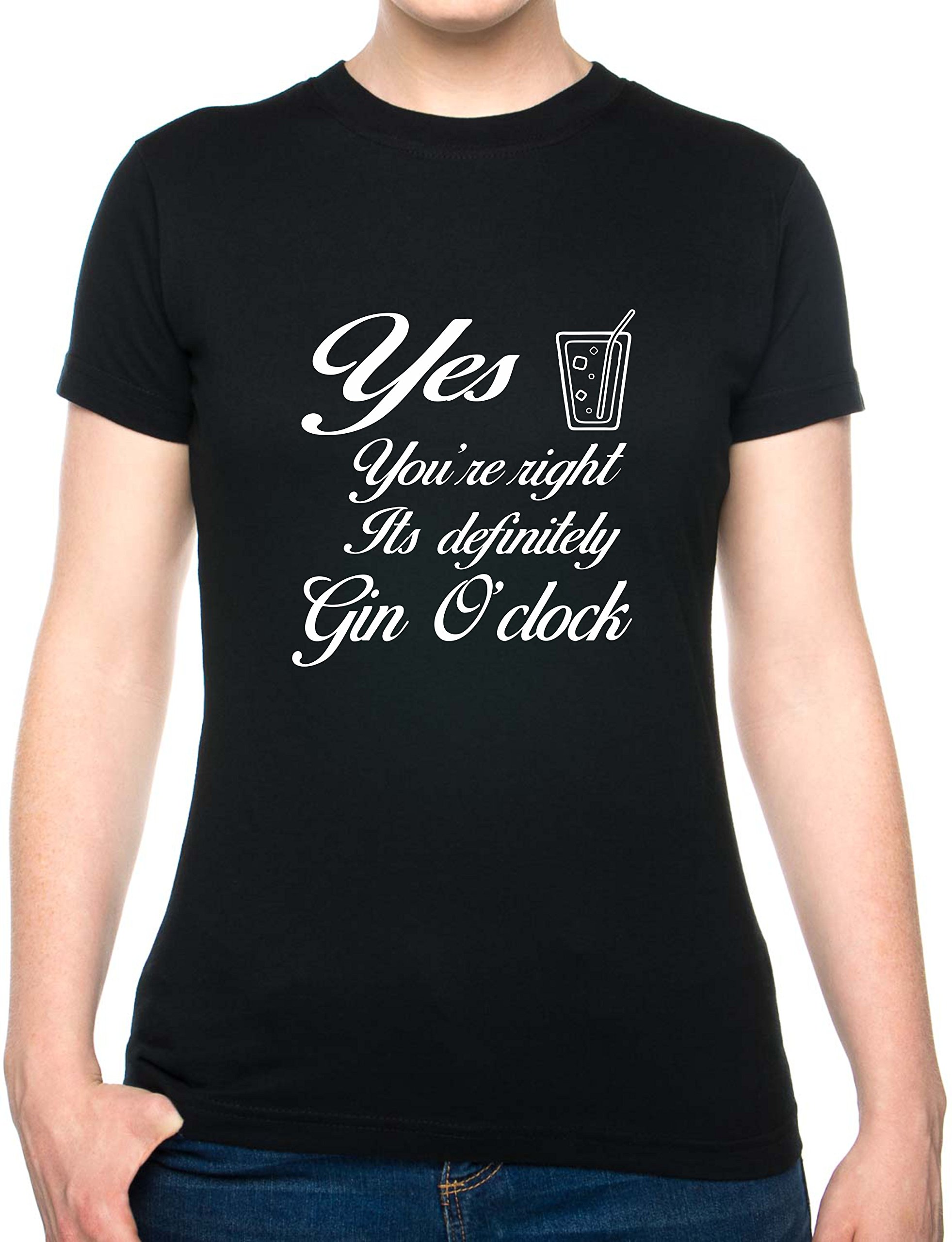 Print4u Women's Black It's Gin O'clock Funny Alcohol Hen Party Gift T Shirt Unisex Fit Large