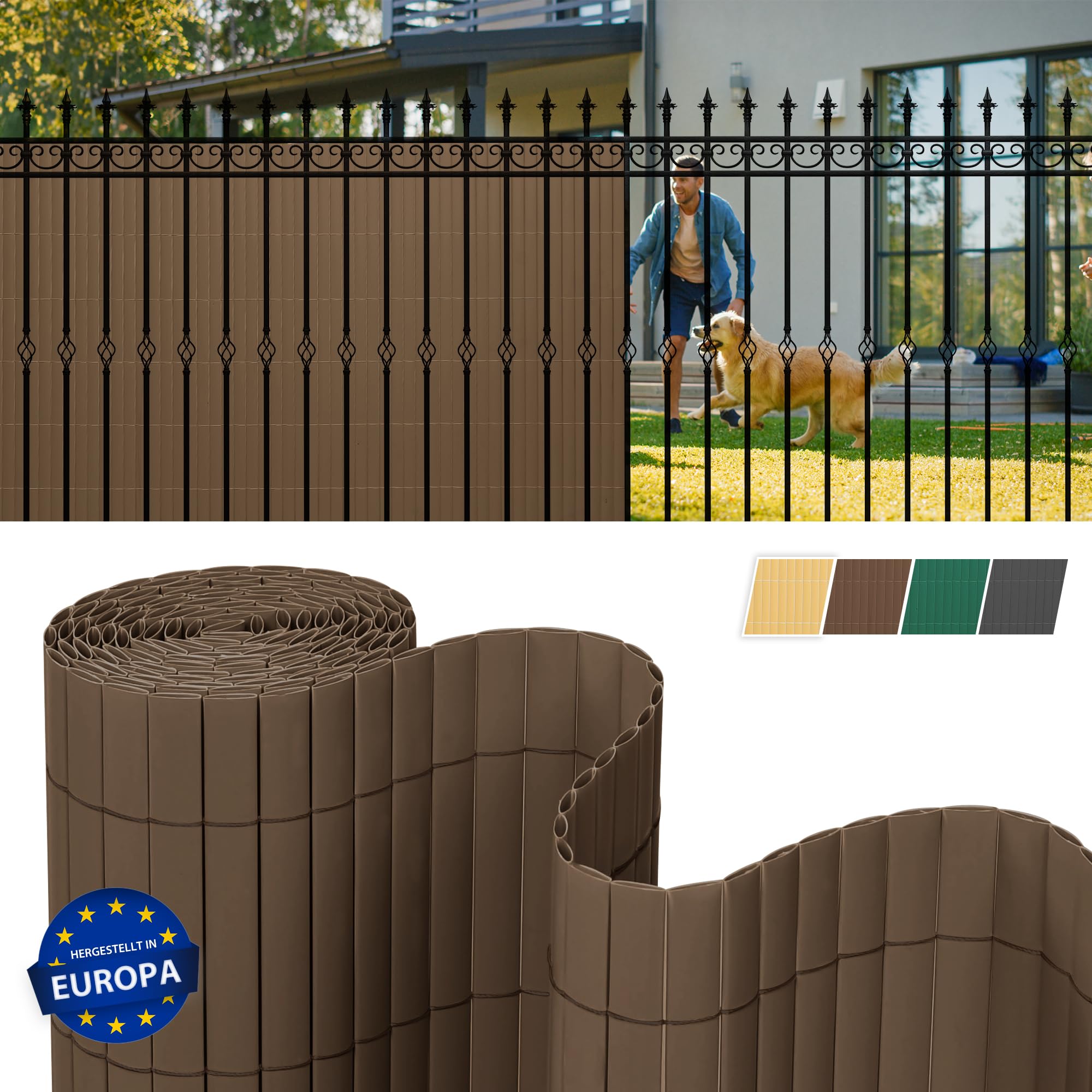 jarolift Canisse en PVC Standard Brise Vue pour Jardin Balcon Terrasse, Extérieur Balcon Clôture Résistante à la Corrosion et aux Intempéries,100 x 300 cm, Marron, Inclus 50 Serre-Câbles Marron