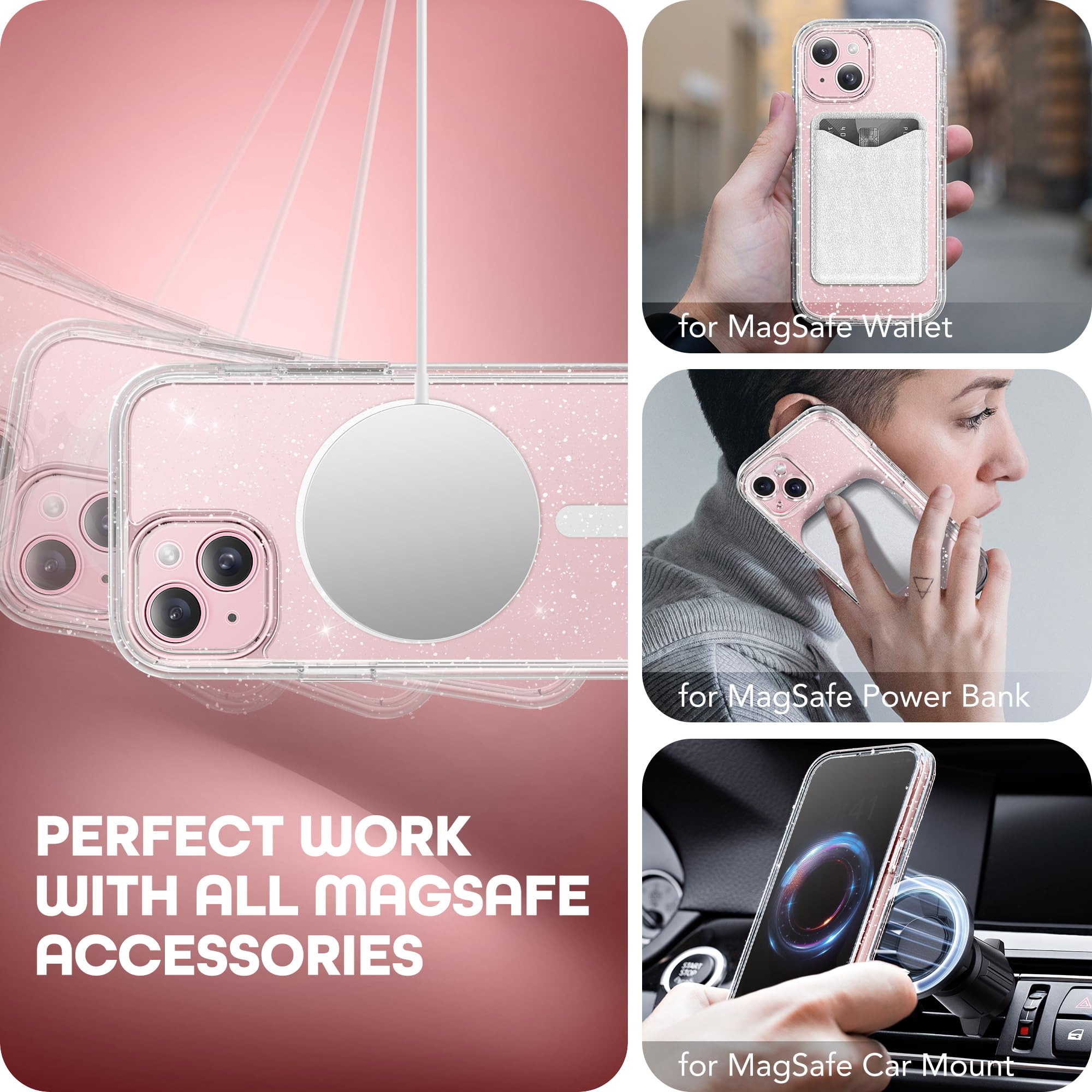 TIESZEN Custodia per iPhone 15, compatibile con MagSafe, protezione dello schermo privacy integrata e protezione della fotocamera, anti spia completa, antipolvere, antiurto, custodia rigida da 6,1