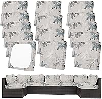 Vista 47 de Juego de 12 fundas de almohada y cojines para exteriores, 8 fundas de asiento + 4 fundas de almohada, fundas elásticas para muebles de patio