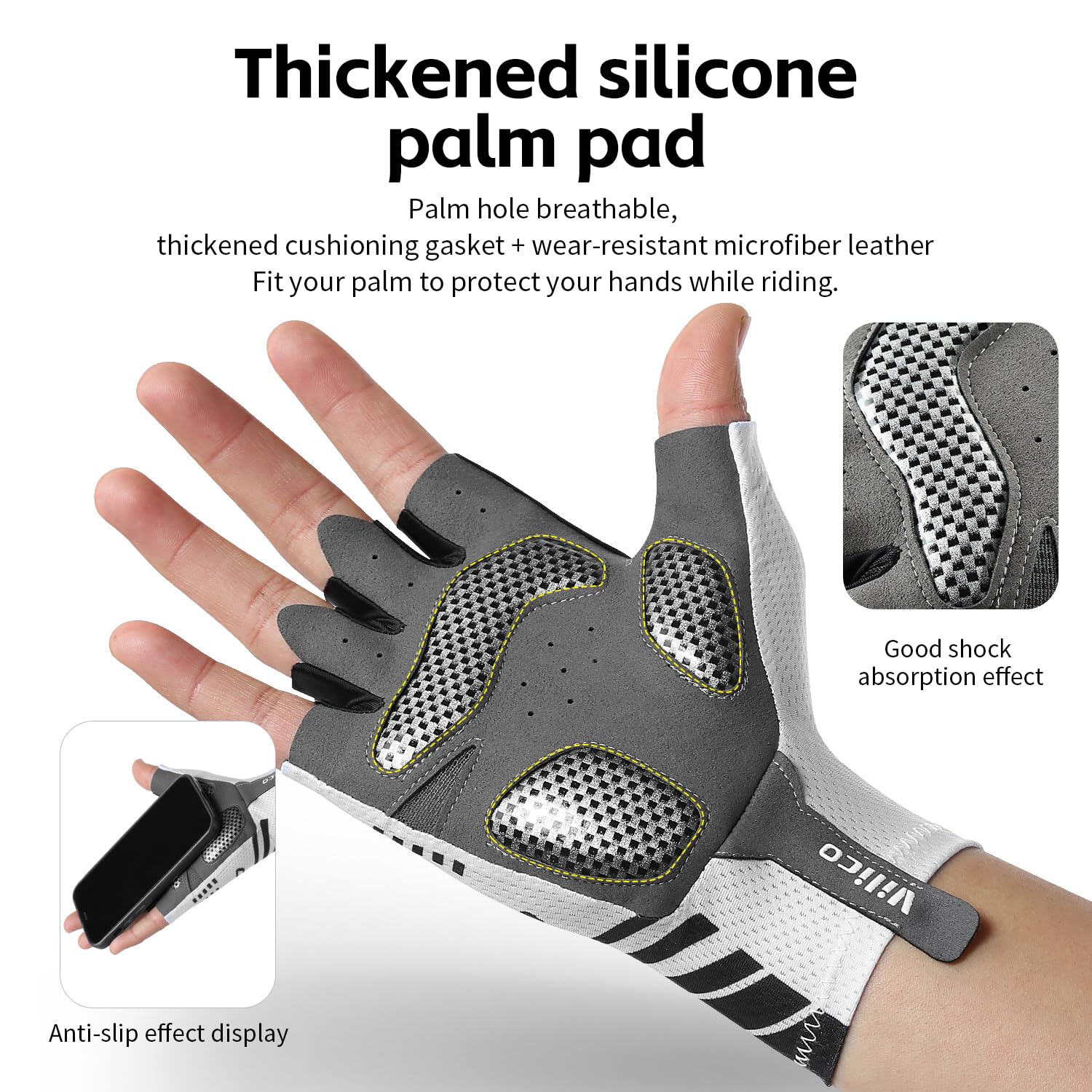 Vilico Gants de vélo pour vélo de Course et VTT – Antidérapants, Respirants, avec Coussinets amortisseurs – Légers et Confortables pour Route et Terrain