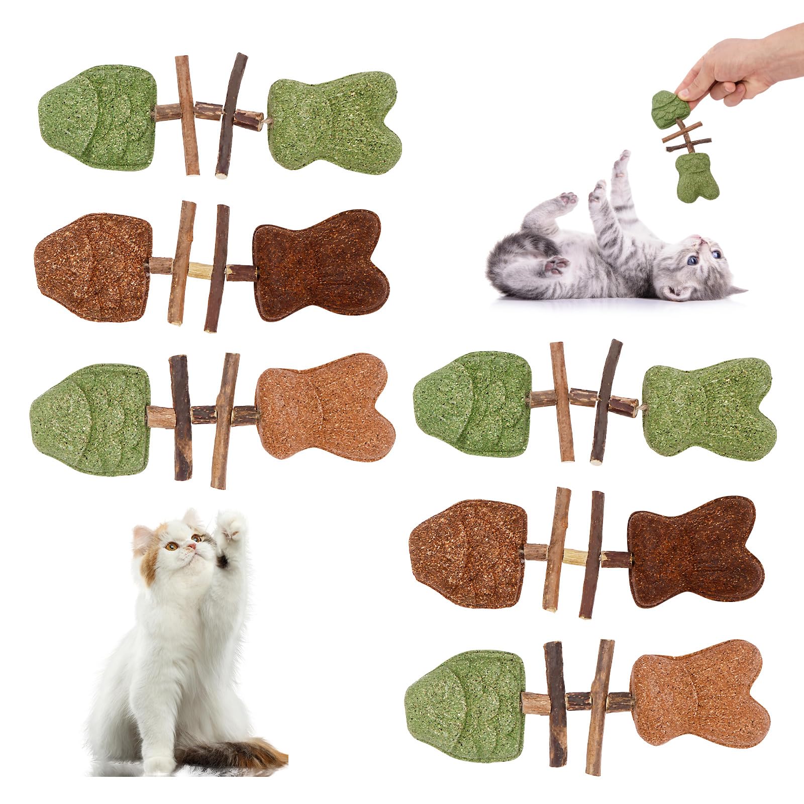 YUEKUNTJ 6Pcs Fish Bone Cat Toy Fix Your Cat Dental Toy Fishbone Teething Toys Cats Kitten Tooth Care Tool Toys Catnip Fish Bone Chew Stick Cats Teeth Cleaning Catnip Silver Vine for Kittens