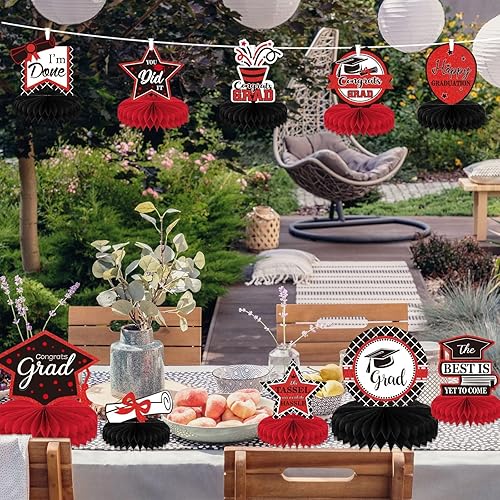 Miniatura 31 de Tevxj 10 decoraciones de fiesta de graduación de clase 2025 – centros de mesa de panal de felicitaciones graduados – oro rosa