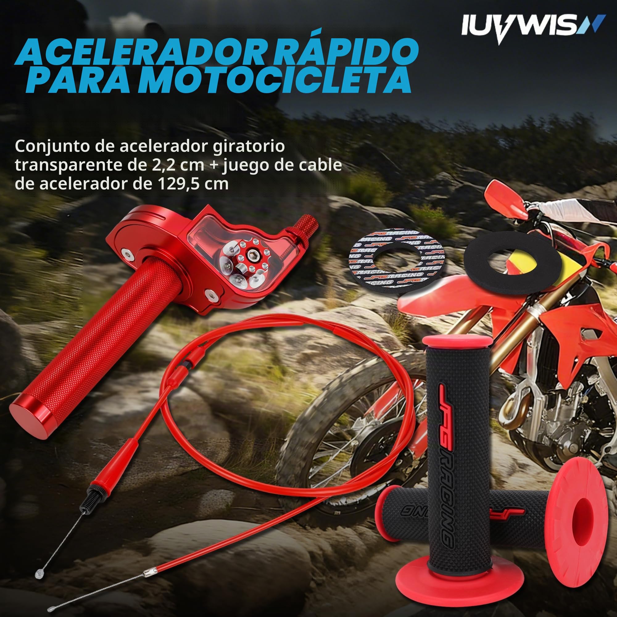 Conjunto Del Acelerador de Motocicleta de 7/8 Pulgadas 22 mm Cable Acelerador Moto de Extracción Rápida Universal Para Manillar de 50 110 125 150 200 250 CC Dirt Pit Bike ATV Mini Bike (Rojo)