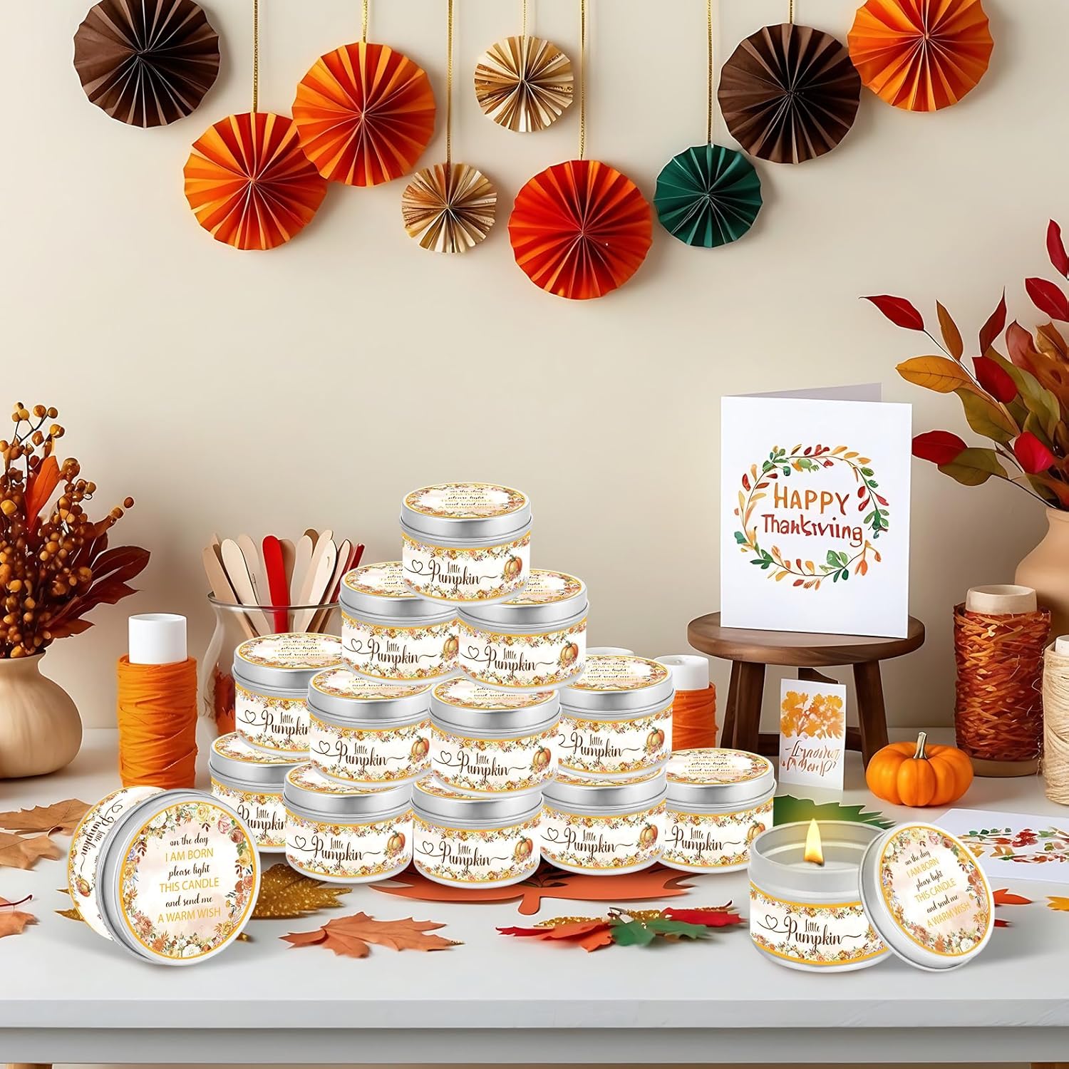 24Pcs Pumpkin Baby Shower Party Candles Fall Party Favors Lavender Scented Candles for Girl Boy Baby Shower Christening & Birthday Parties,Thanksgiving, Autumn, Gender Reveal Return Gifts