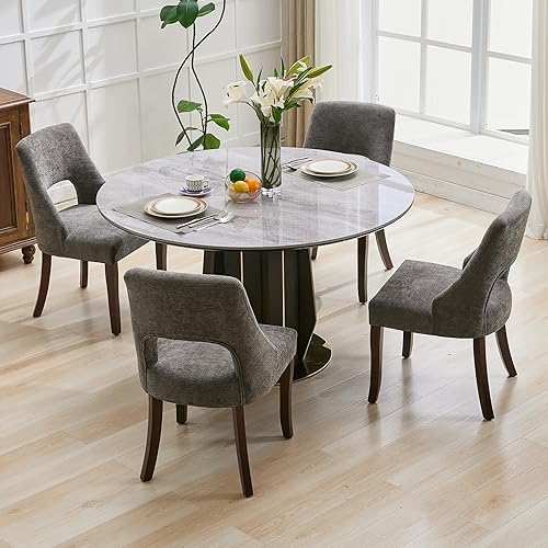 Miniatura 12 de UVV Juego de 2 sillas de comedor de madera, sillas de comedor modernas de mediados de siglo tapizadas en tela para cocina y comedor, silla de cena