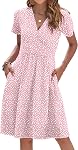 WNEEDU Robe d'été femme manches courtes Robes décontractées V Cou Robe de taille avec poches