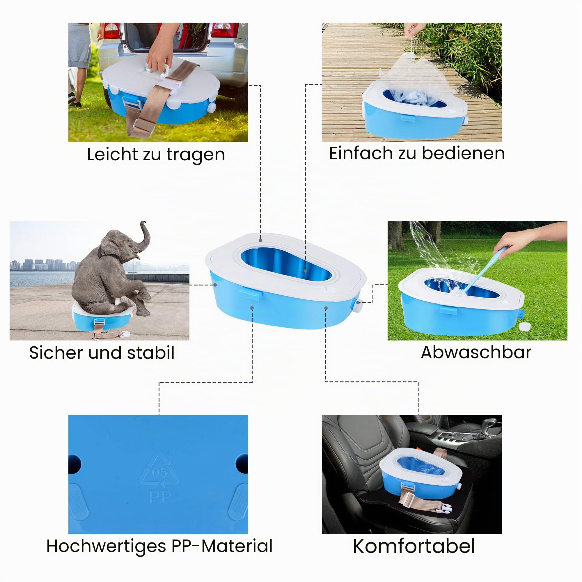 A ARCITON Tragbare Auto-Toilette für Notfälle im Freien, Camping, Wandern, Autoreisen, Stau, Bootfahren, Roadtrips, Blau