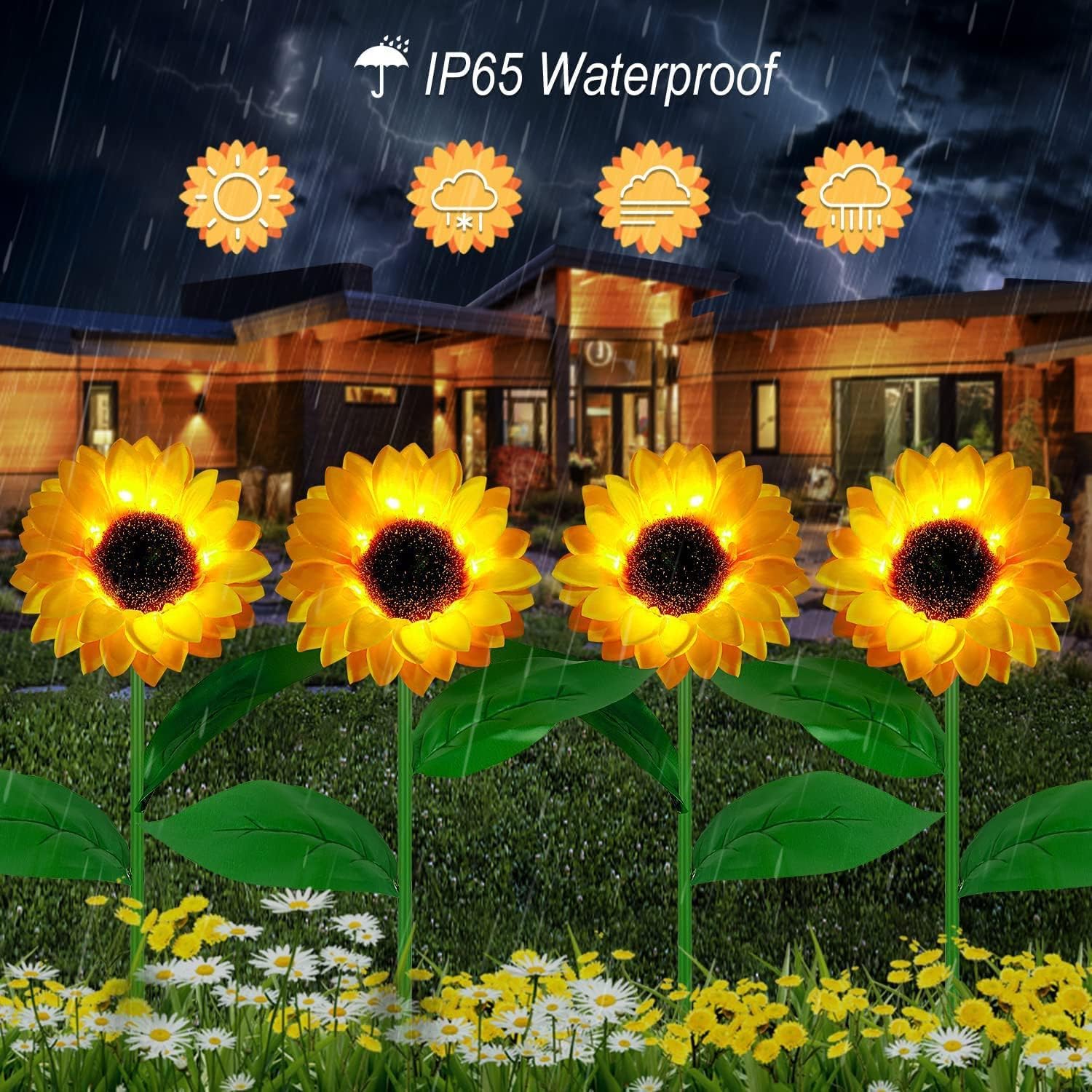 Luci solari da giardino per esterni e interni, confezione da 4 luci a girasole con telecomando, 8 modalità, decorazione per casa, giardino, regalo per mamma, donne, nonna, compleanno, patio, cortile