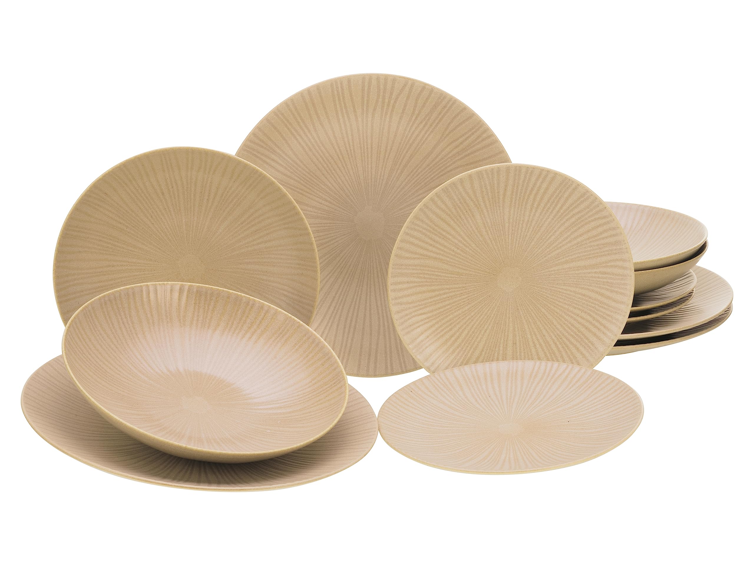 CreaTable, 23920, Serie Vesuvio Sand, 12-teiliges Geschirrset für 4 Personen, Teller Set aus Steinzeug, spülmaschinen- und mikrowellengeeignet, Made in Europe