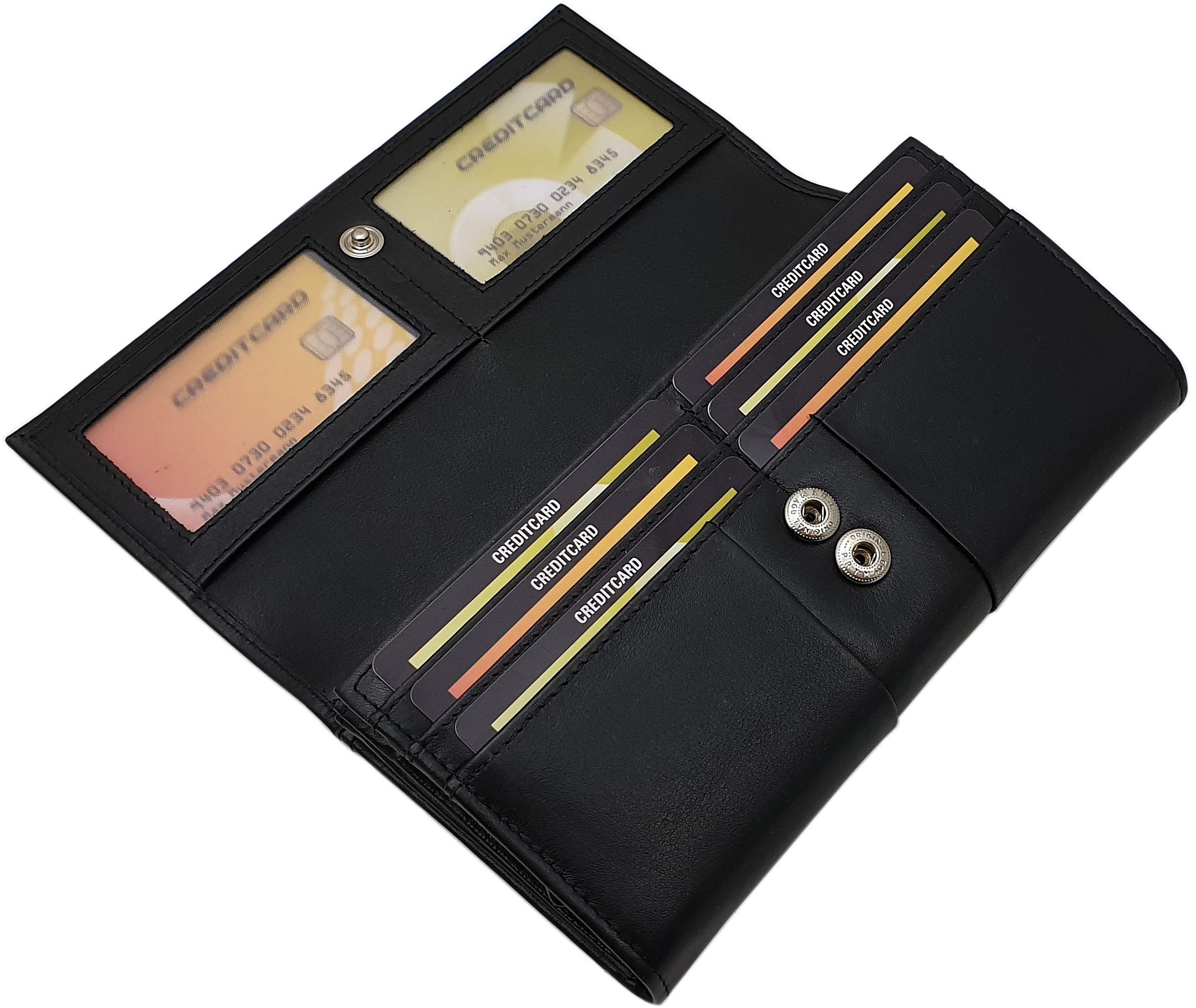Cuero de vaca napa cartera grande para mujer con bloqueo RFID y NFC (Negro)