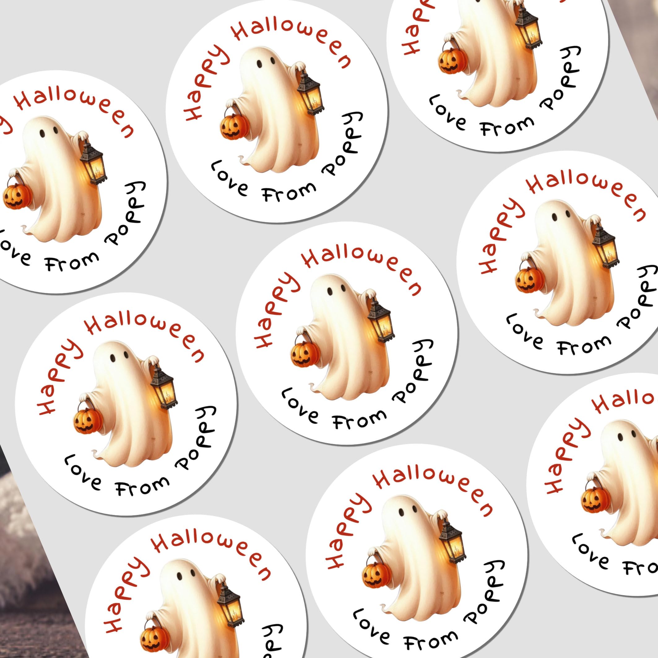 Five Star Party Supplies White Personalised Halloween Stickers Labels For Sweet Cones Trick Or Treat Bags Ghosts